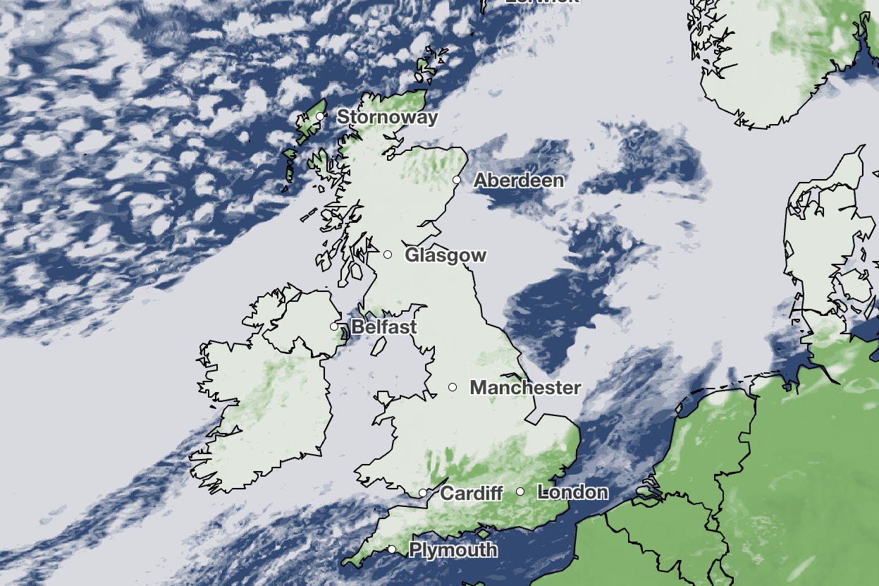 Cloud cover across the UK on Monday morning (Met Office)