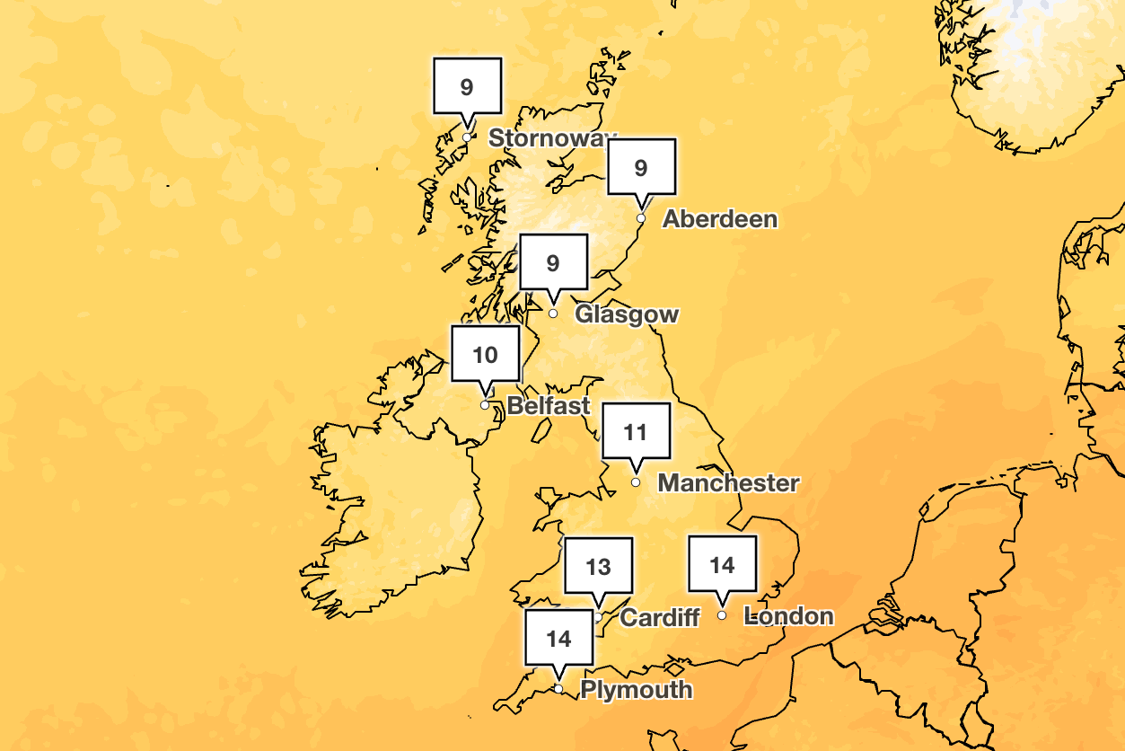 Temperatures across the country on Wednesday are expected to be much cooler than September (Met Office)