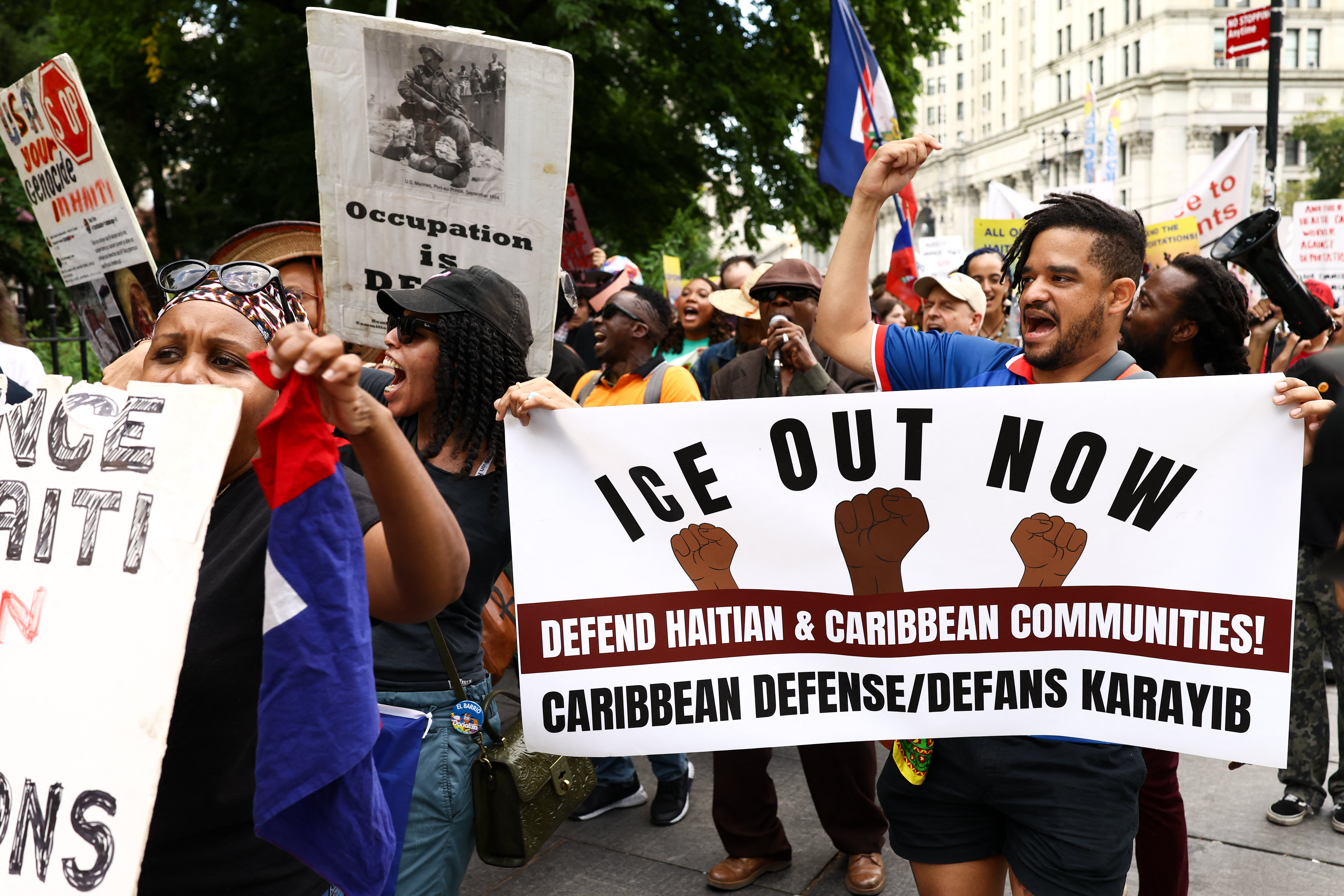 A protest against mass deportations at Foley Square in New York City on 28 August 2026