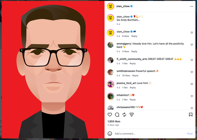 Stanley Chow posted this image of Mr Burnham to his Instagram four days before the Conservative Party Conference began
