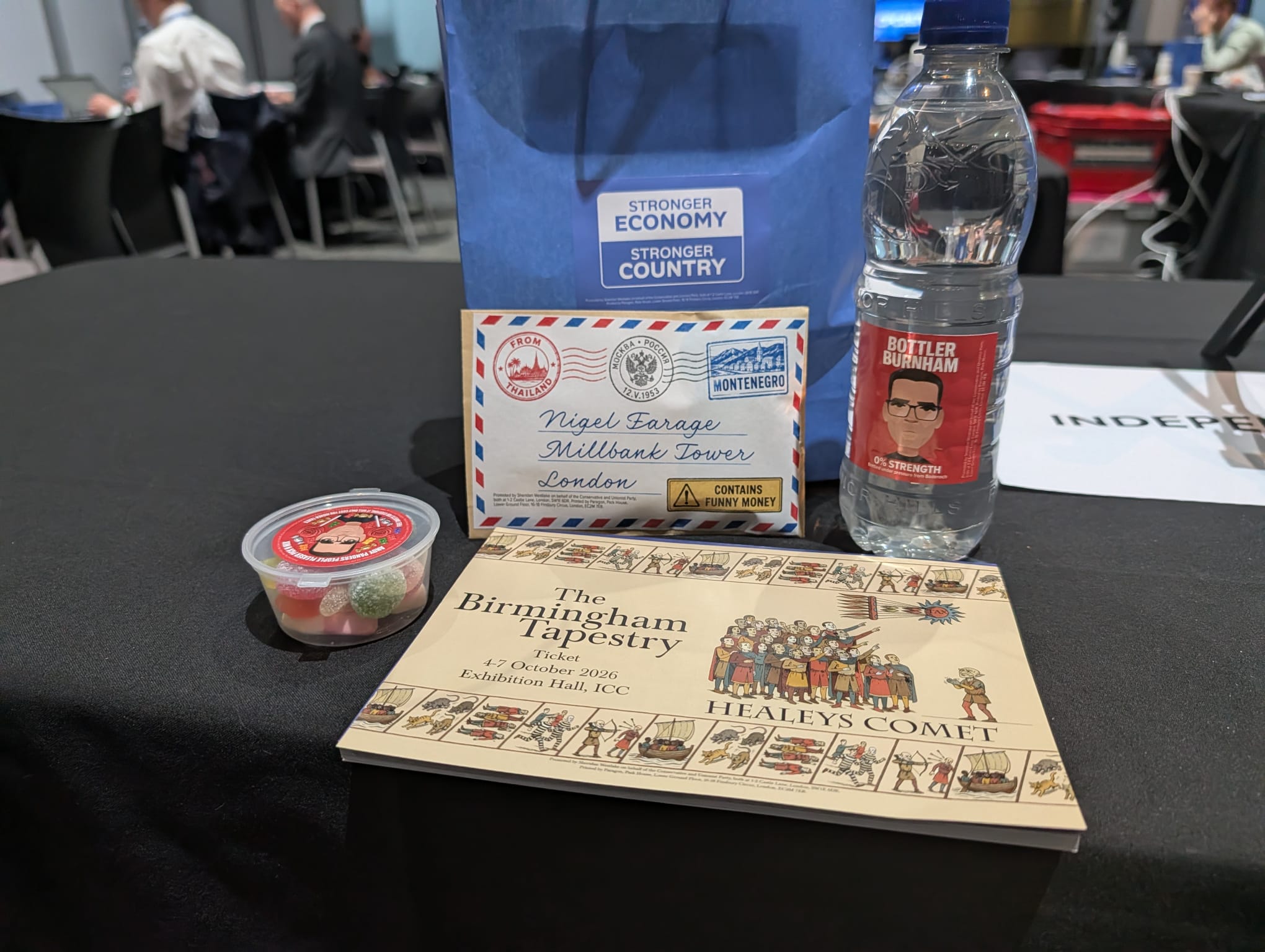 The Conservative Party handed out merchandise to journalists