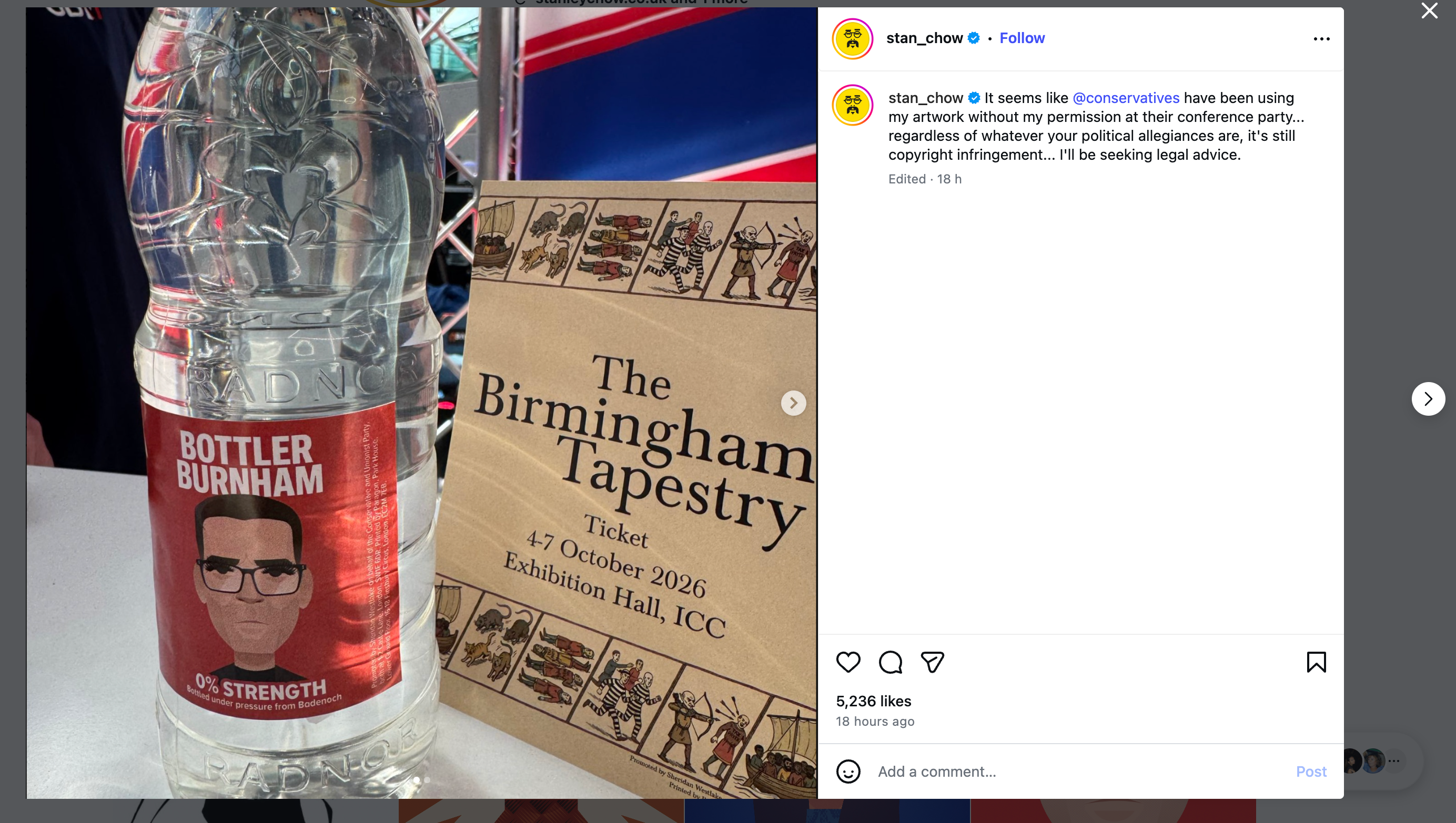 Stanley Chow claimed the Conservatives used his illustrations without permission