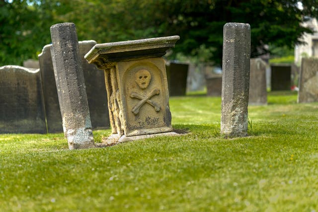 A gravestone in Eyam village in Derbyshire, a village which famously voluntarily introduced quarantine in 1665.