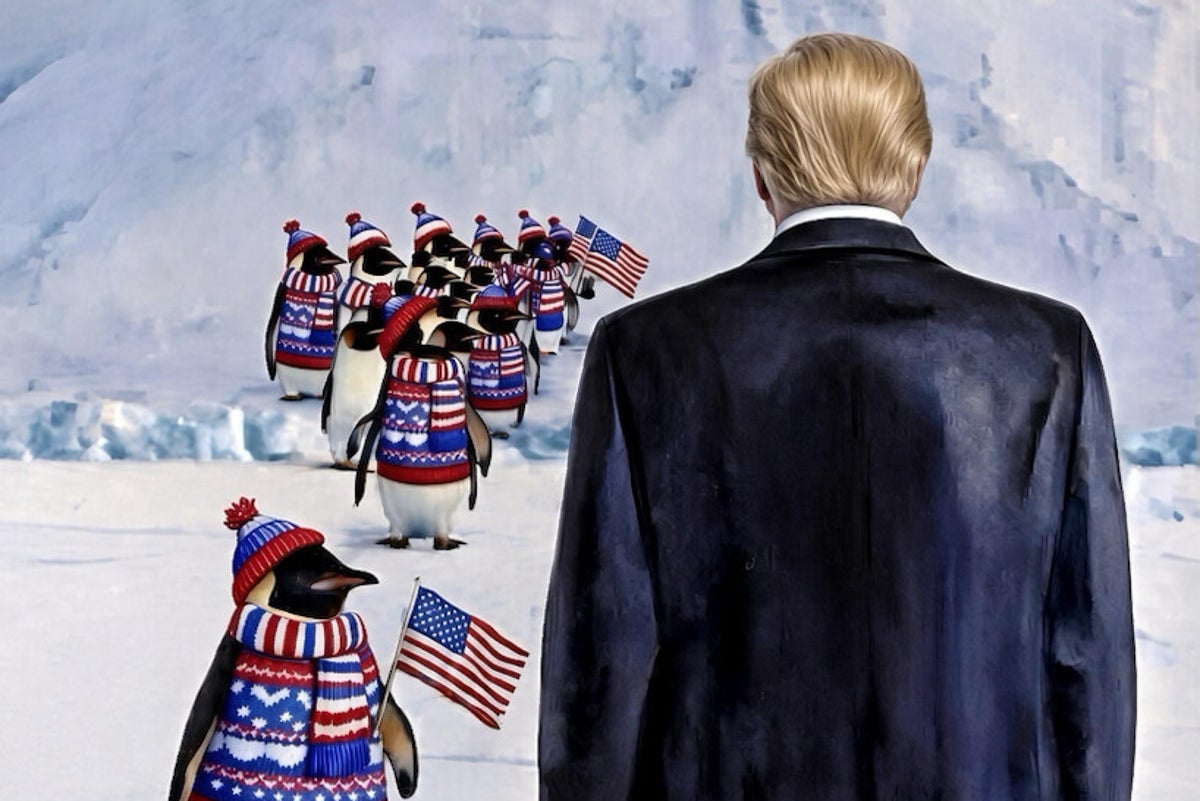 Trump shares AI image of penguins welcoming him to Greenland - an island that has no penguins