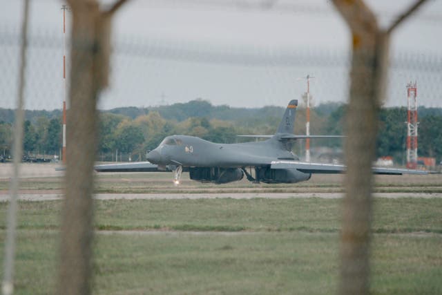 A US Air Force Rockwell B-1 Lancer bomber at RAF Fairford in Gloucestershire last month