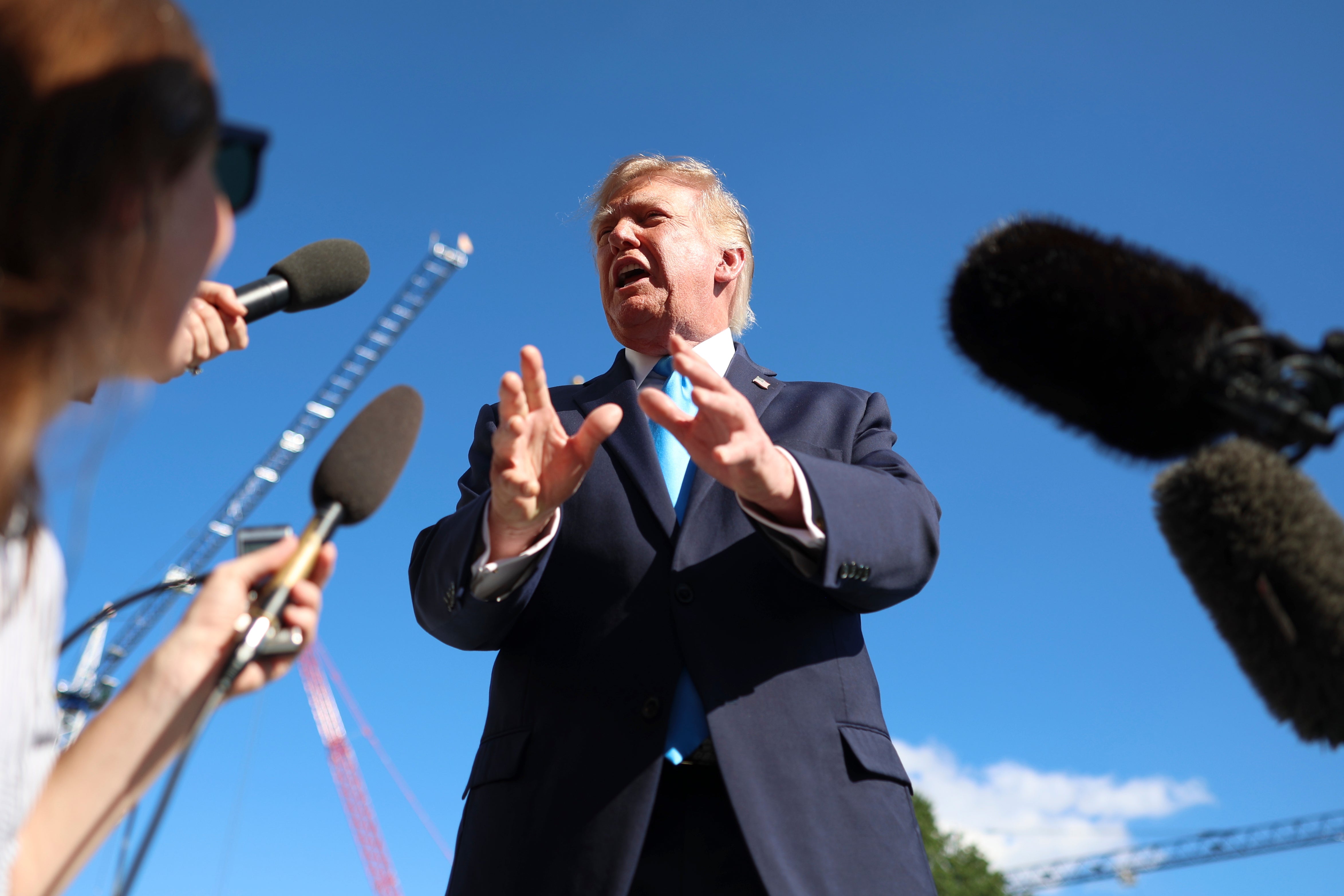 Donald Trump speaks to reporters on Monday