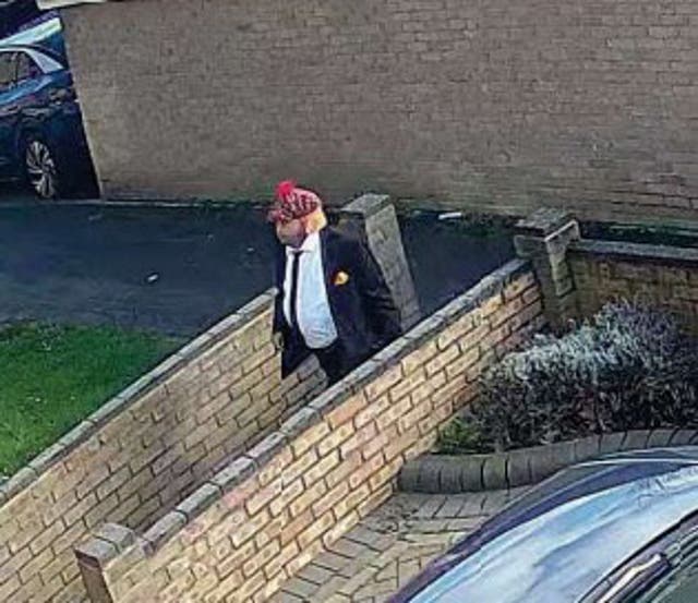 Bani Verma in Scottish tam o shanter on day of father's funeral. Part of court exhibits