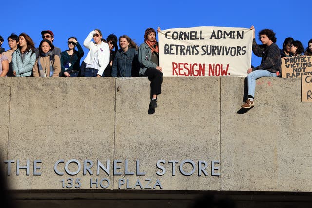 Hundreds of Cornell University students protested against the Ivy League college on Monday after a woman's lawsuit alleged she was gang raped on campus in 2024