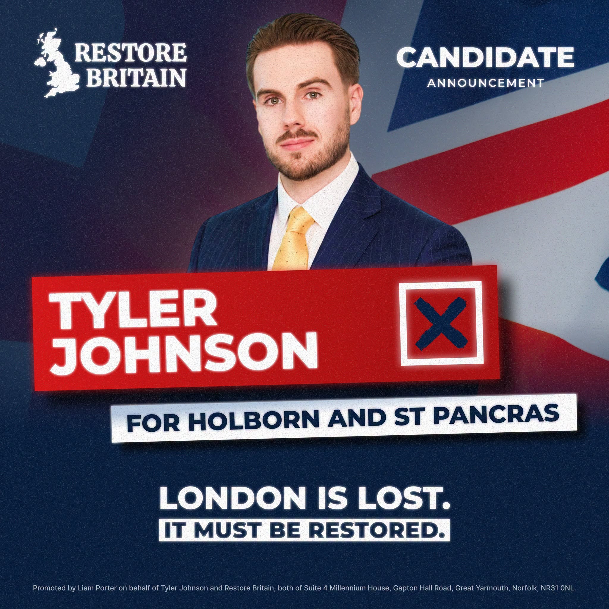 Rupert Lowe’s party Restore Britain has selected lawyer Tyler Johnson to fight the by-election.