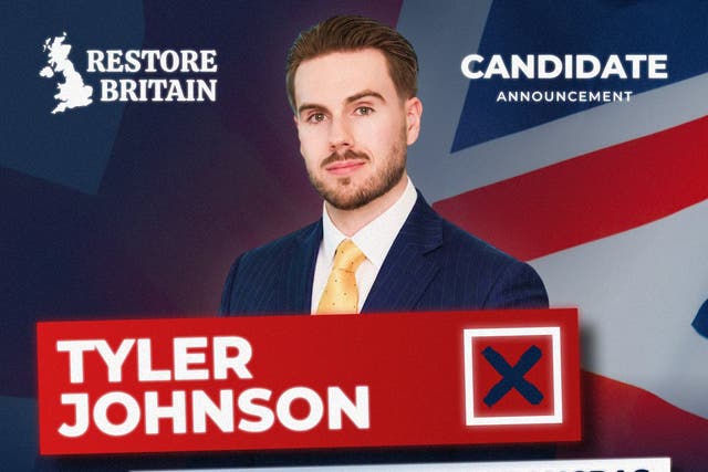 Rupert Lowe’s party Restore Britain has selected lawyer Tyler Johnson to fight the by-election.