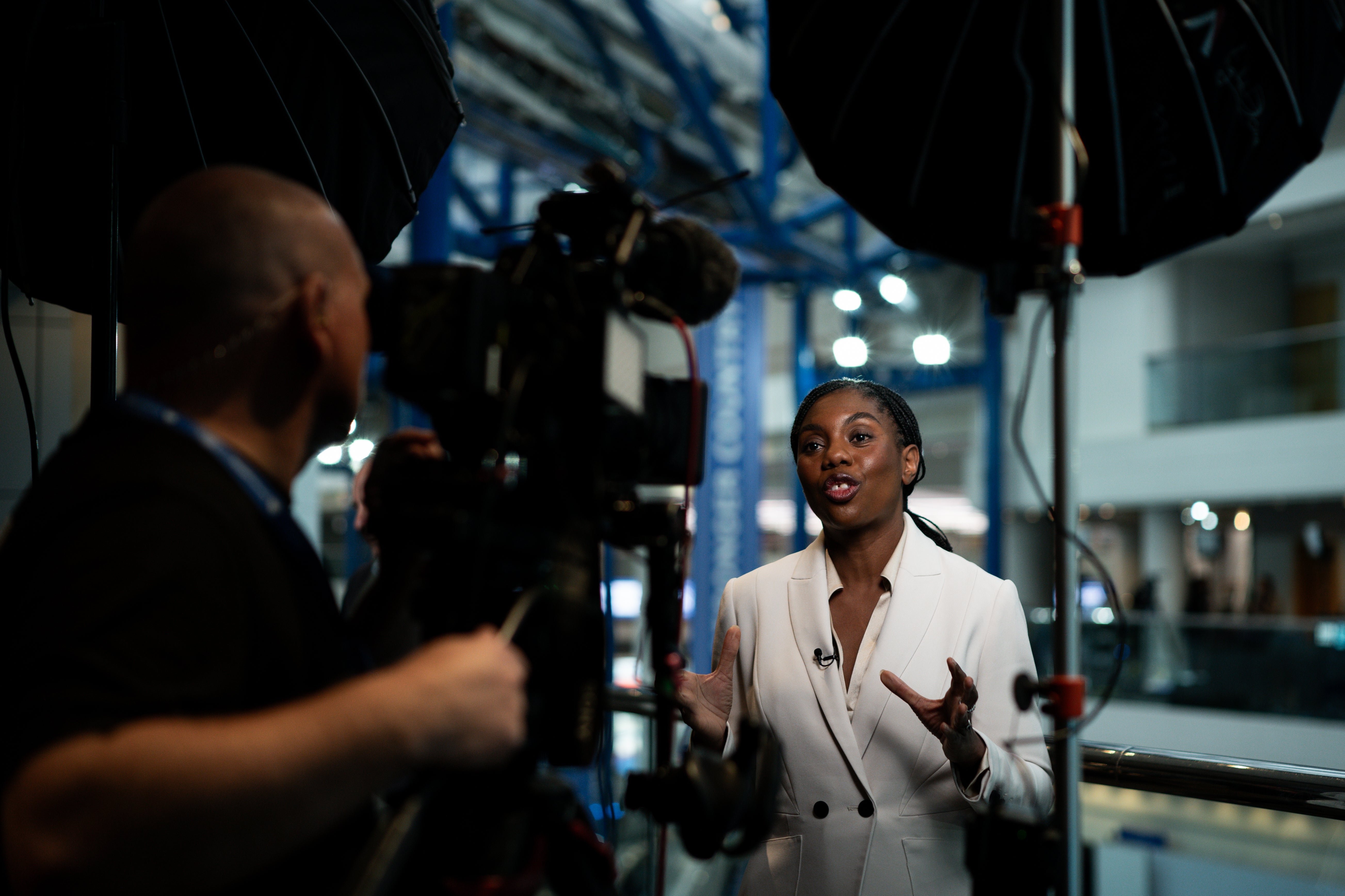 Kemi Badenoch speaking to the press at Conservative Party Conference