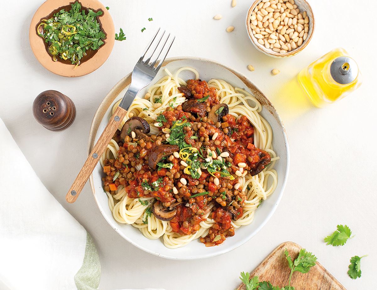 Lentils and mushrooms give this meat-free bolognese plenty of depth