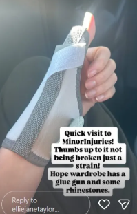 Ellie Taylor shared a picture of her injured hand on Instagram Stories