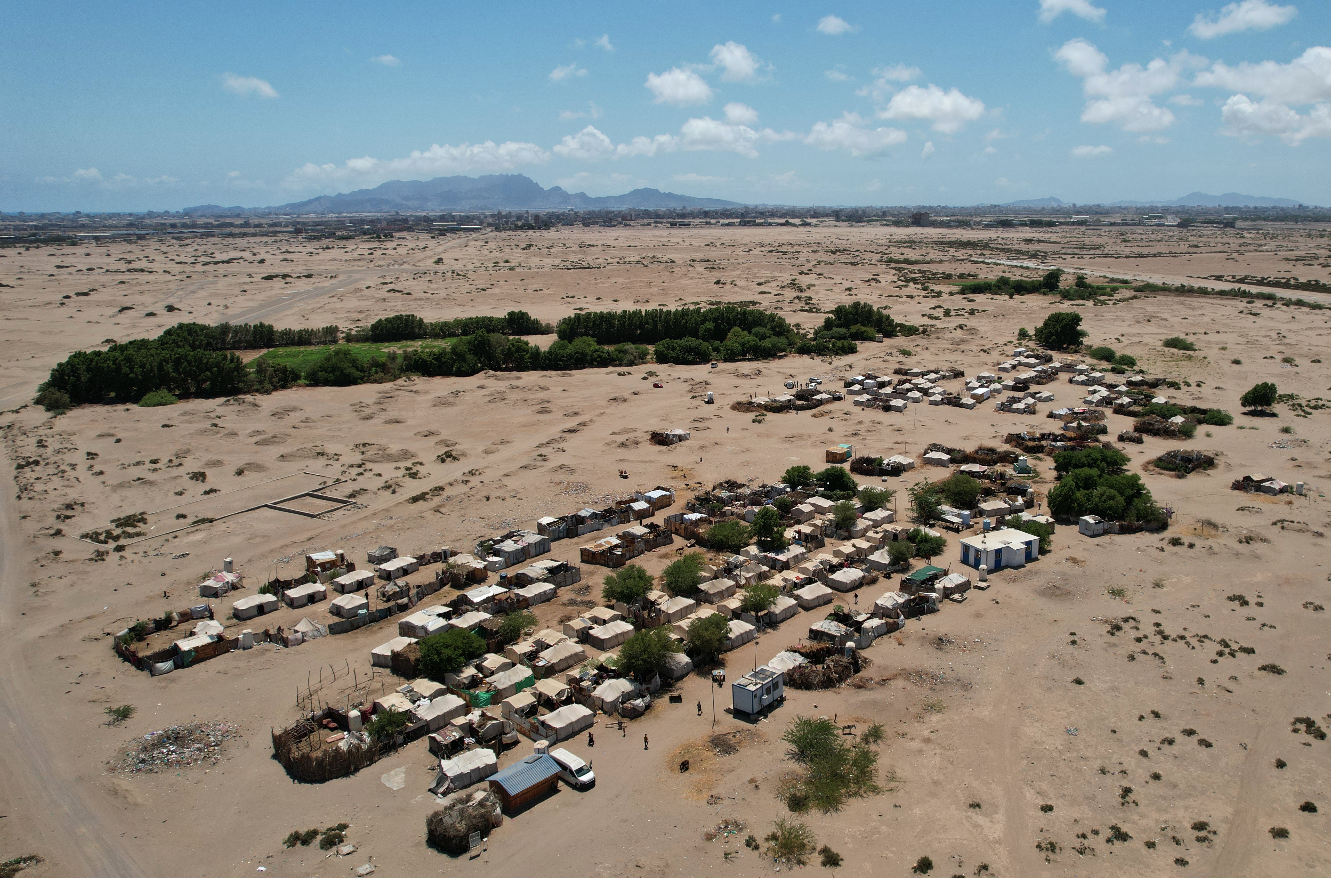 An aerial view shows the Al-Salam camp, which shelters displaced Yemenis.