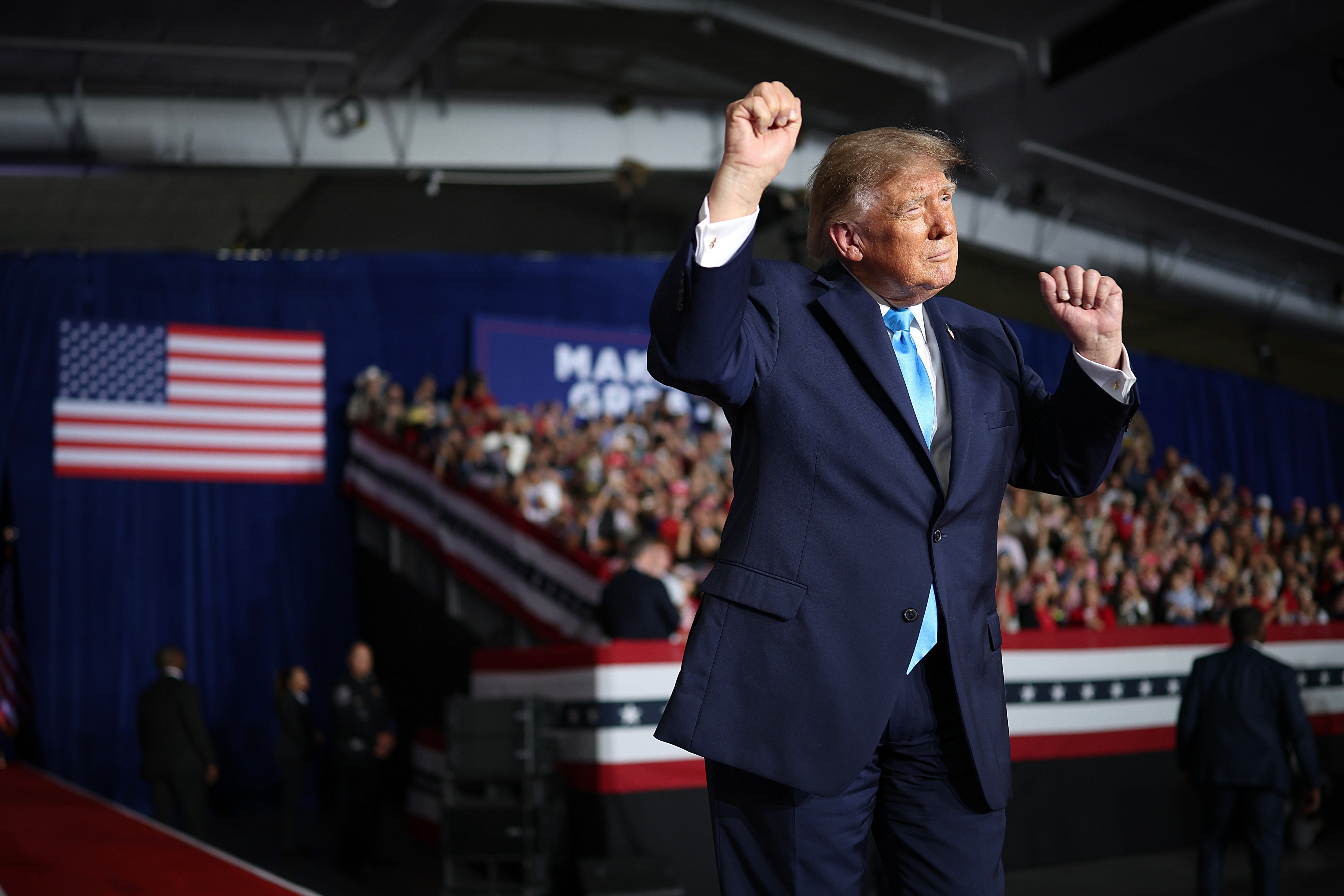 At a rally in Grand Island, Nebraska, Monday night, Trump was photographed pulling back his Navy suit jacket to reveal a tag for Jos. A. Bank, which markets its ‘everyday low prices’ on its website