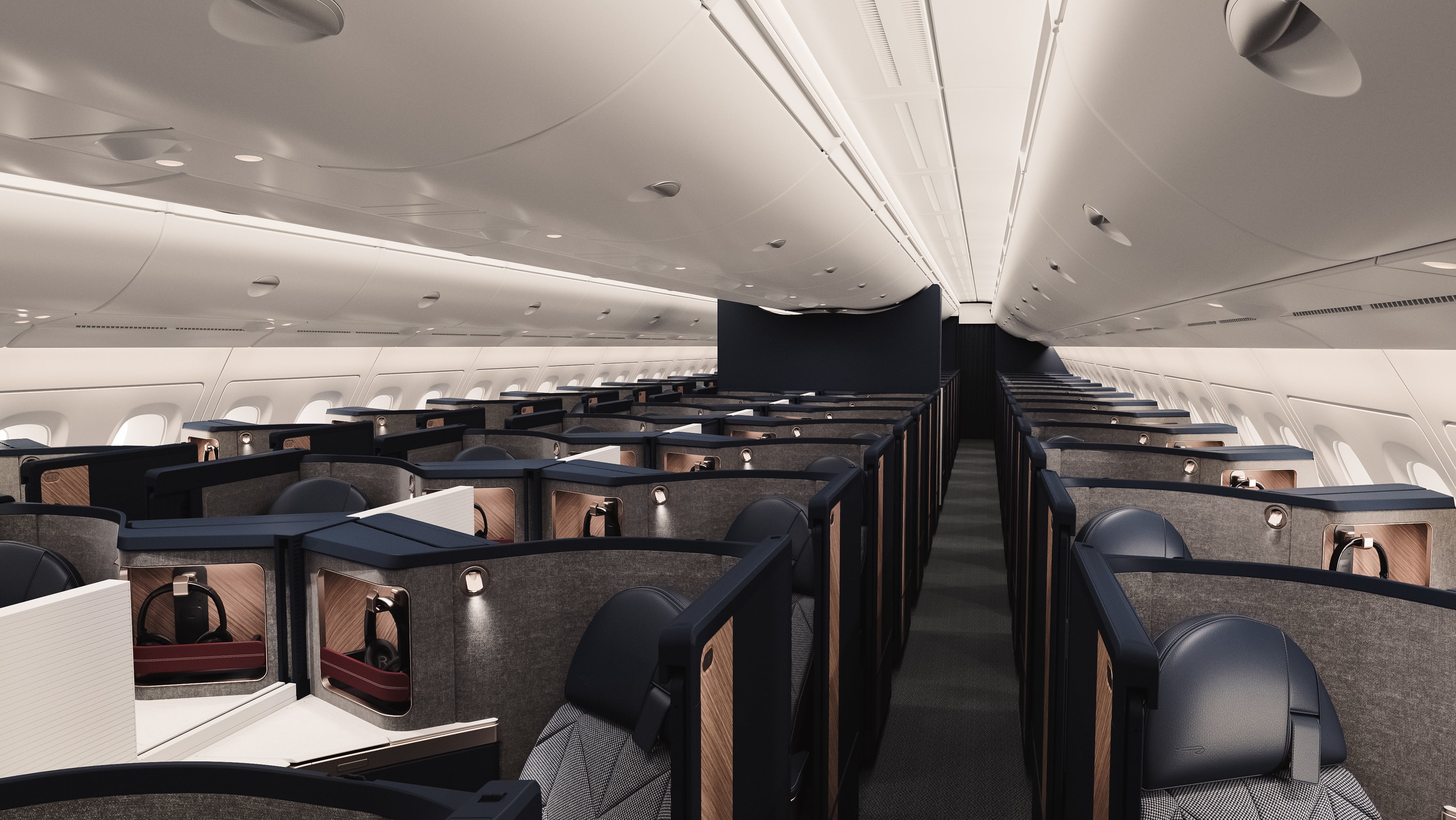 The refreshed look of the Club World business class suites on British Airways A380s