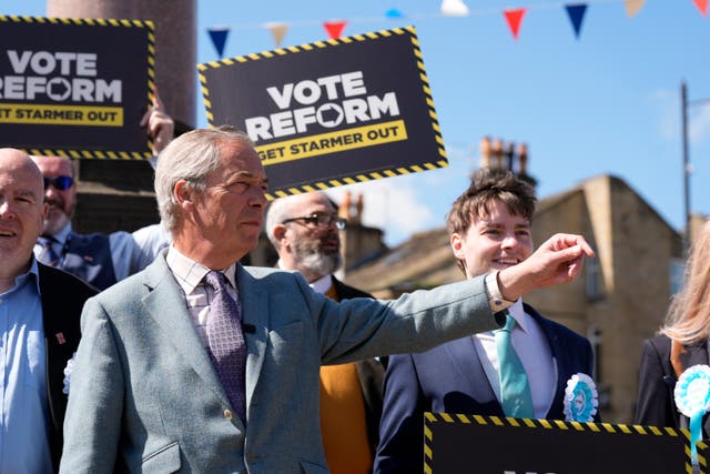Nigel Farage during a visit to Denby Dale in Kirklees in April