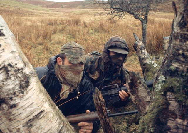 Members of the SAS, an elite special forces unit of the British Army, on training exercises in the Brecon Beacon in the 70s