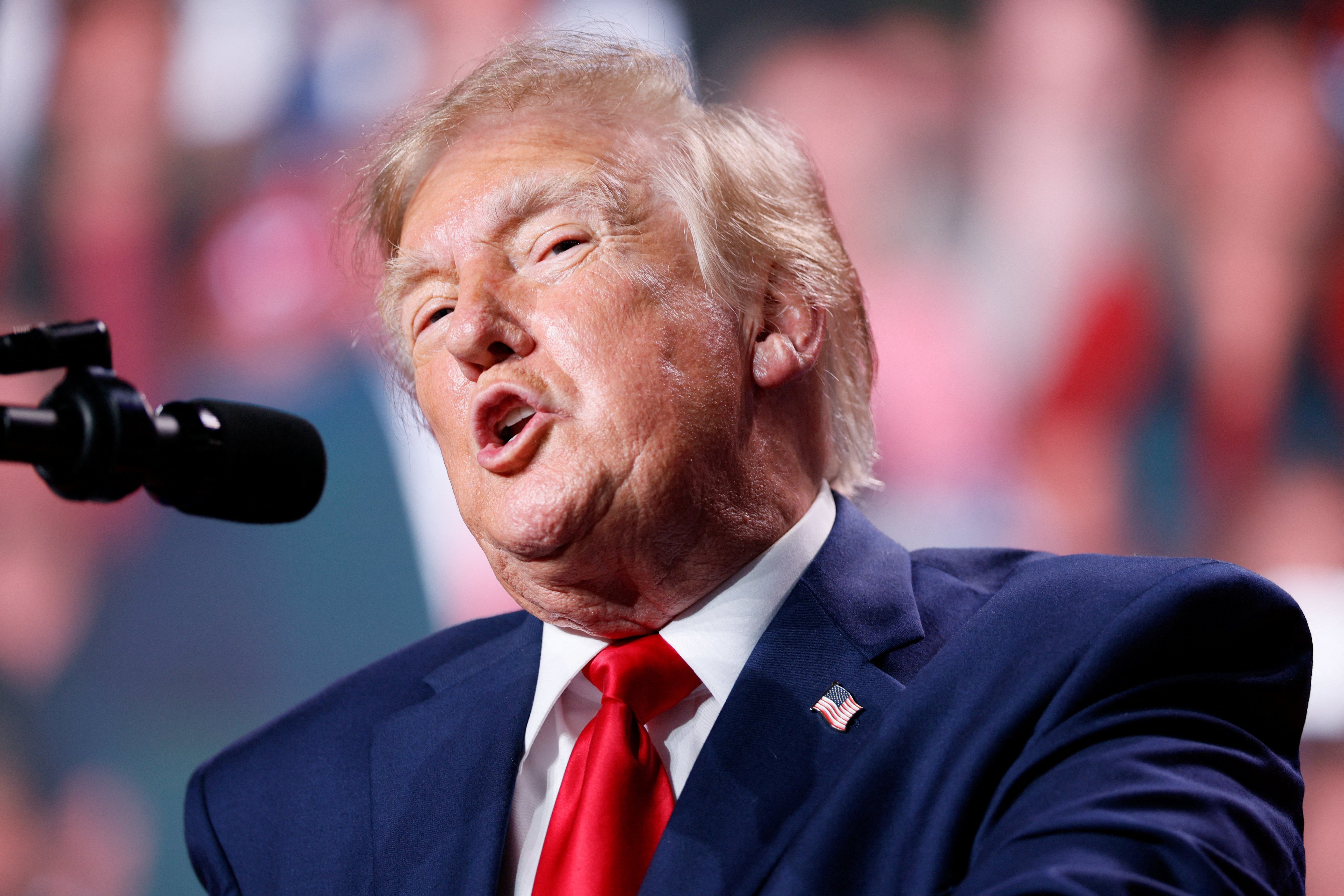 US President Donald Trump speaks during a campaign rally for Republican US Senate candidate Ken Paxton at Freeman Coliseum in San Antonio, Texas, US, October 7, 2026.