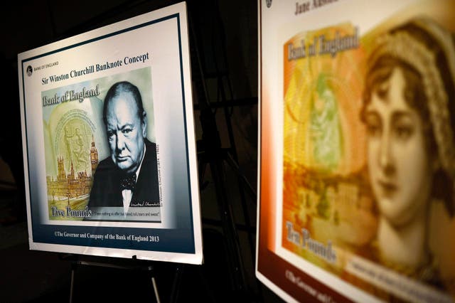 Sir Winston Churchill and Jane Austen feature on the reverse of current polymer bank notes.