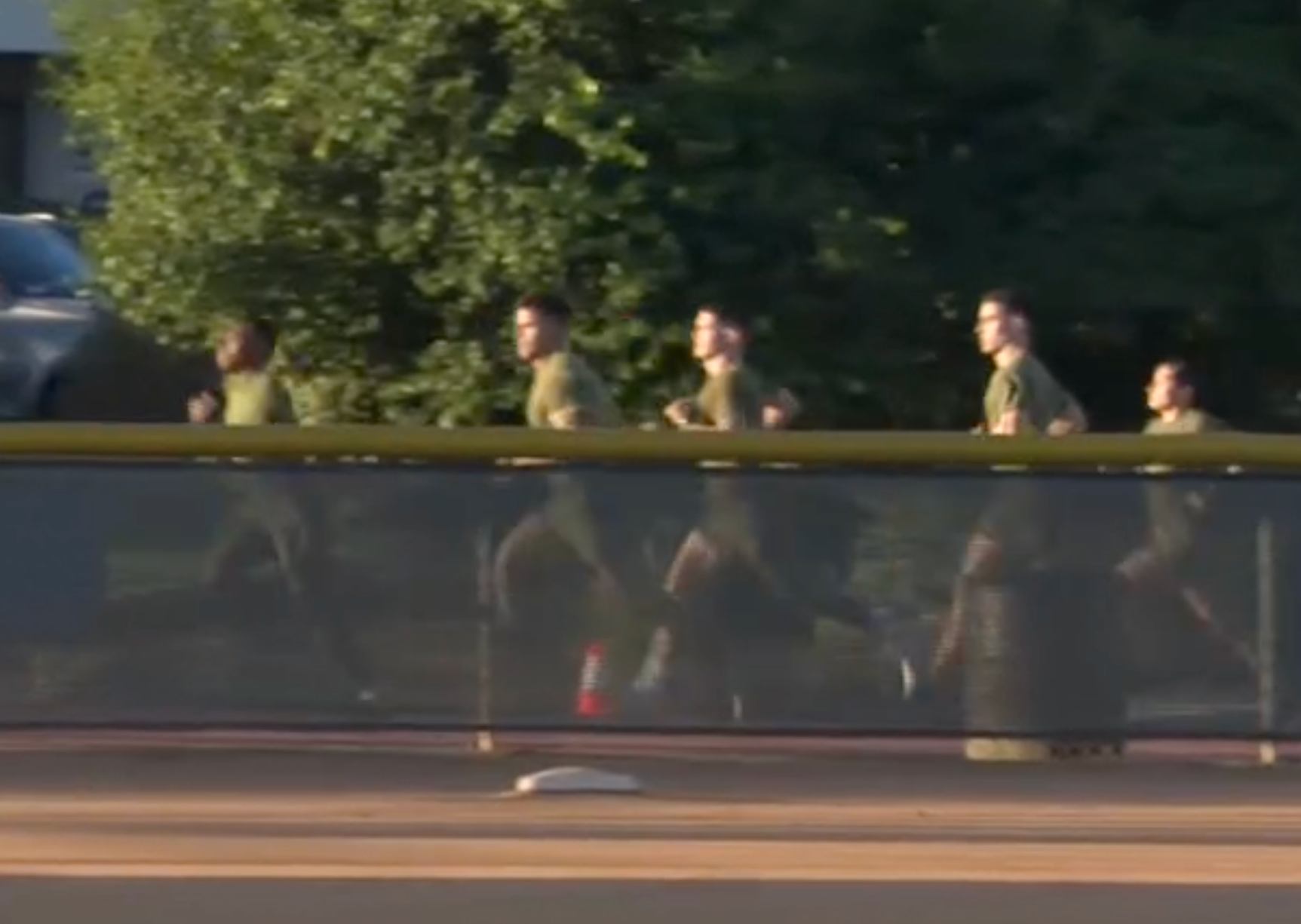 At one point, a group of service members could be seen running with Hegseth lagging behind. He is out of frame in this image