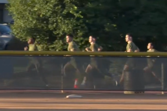 At one point, a group of service members could be seen running with Hegseth lagging behind. He is out of frame in this image