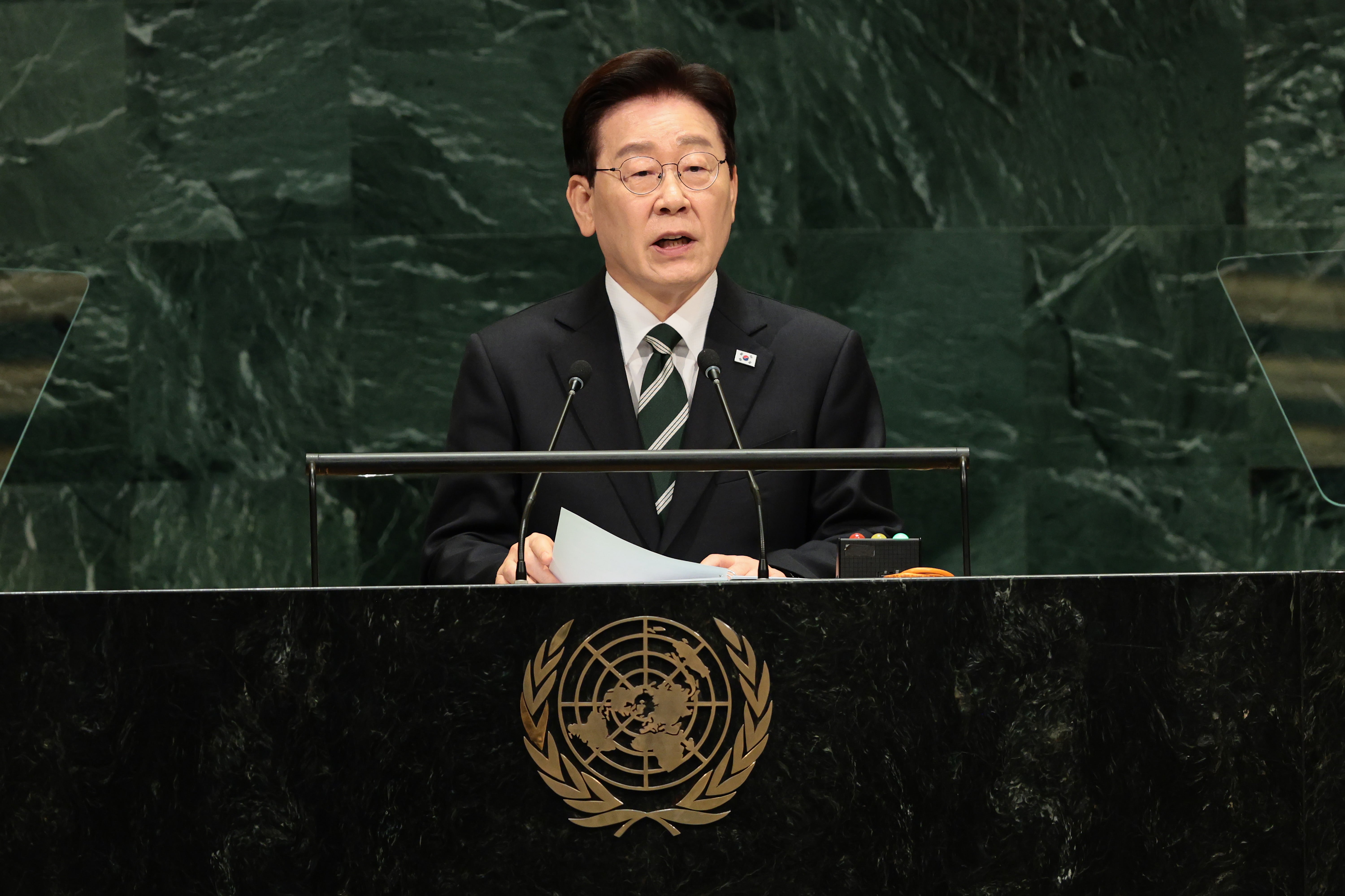 President of South Korea Lee Jae Myung speaks during the 81st session of the United Nations (U.N.) General Assembly at U.N. Headquarters on September 22, 2026 in New York City