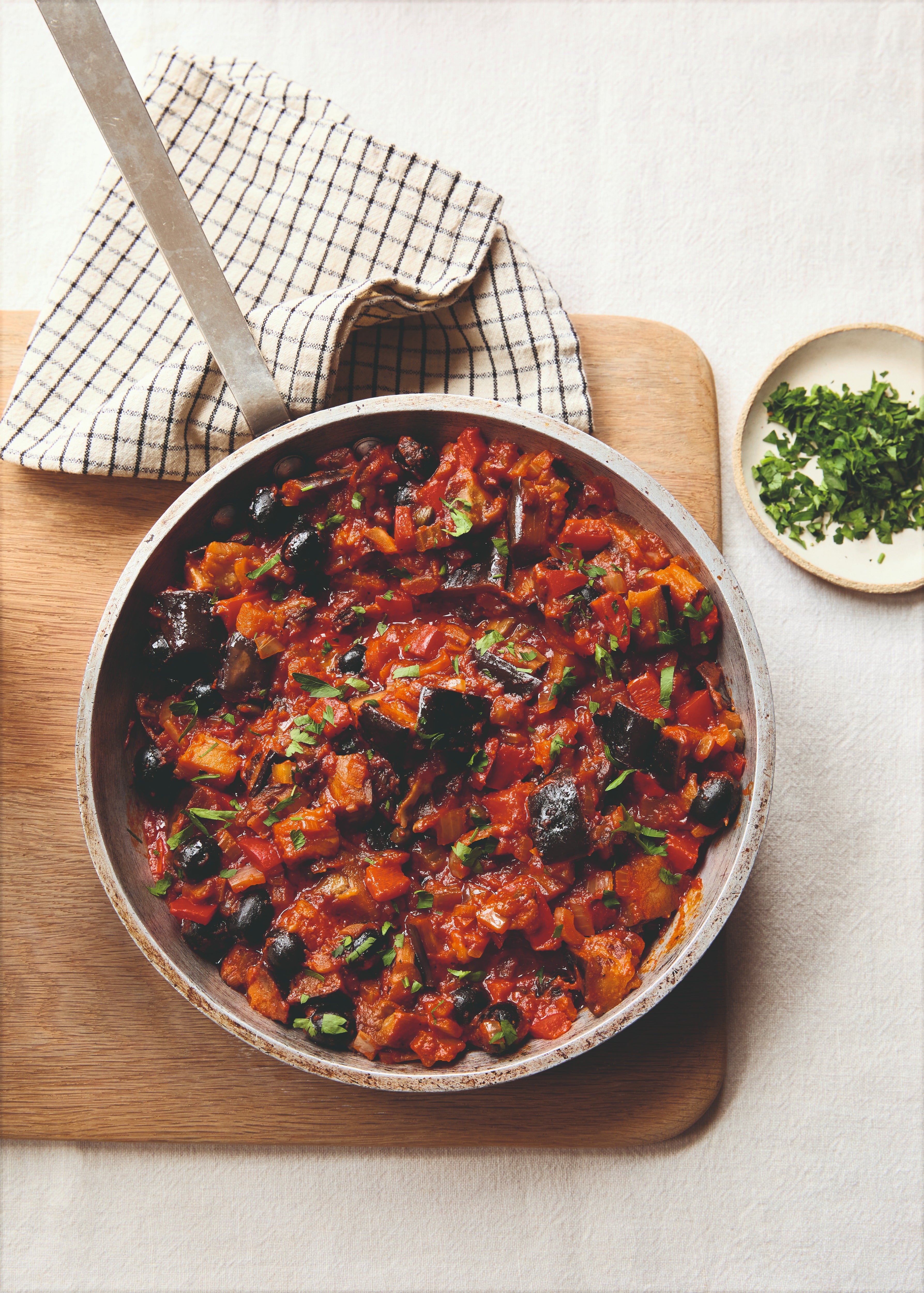 Berry’s aubergine caponata combines olives, capers and tomatoes for a simple Mediterranean-inspired dish