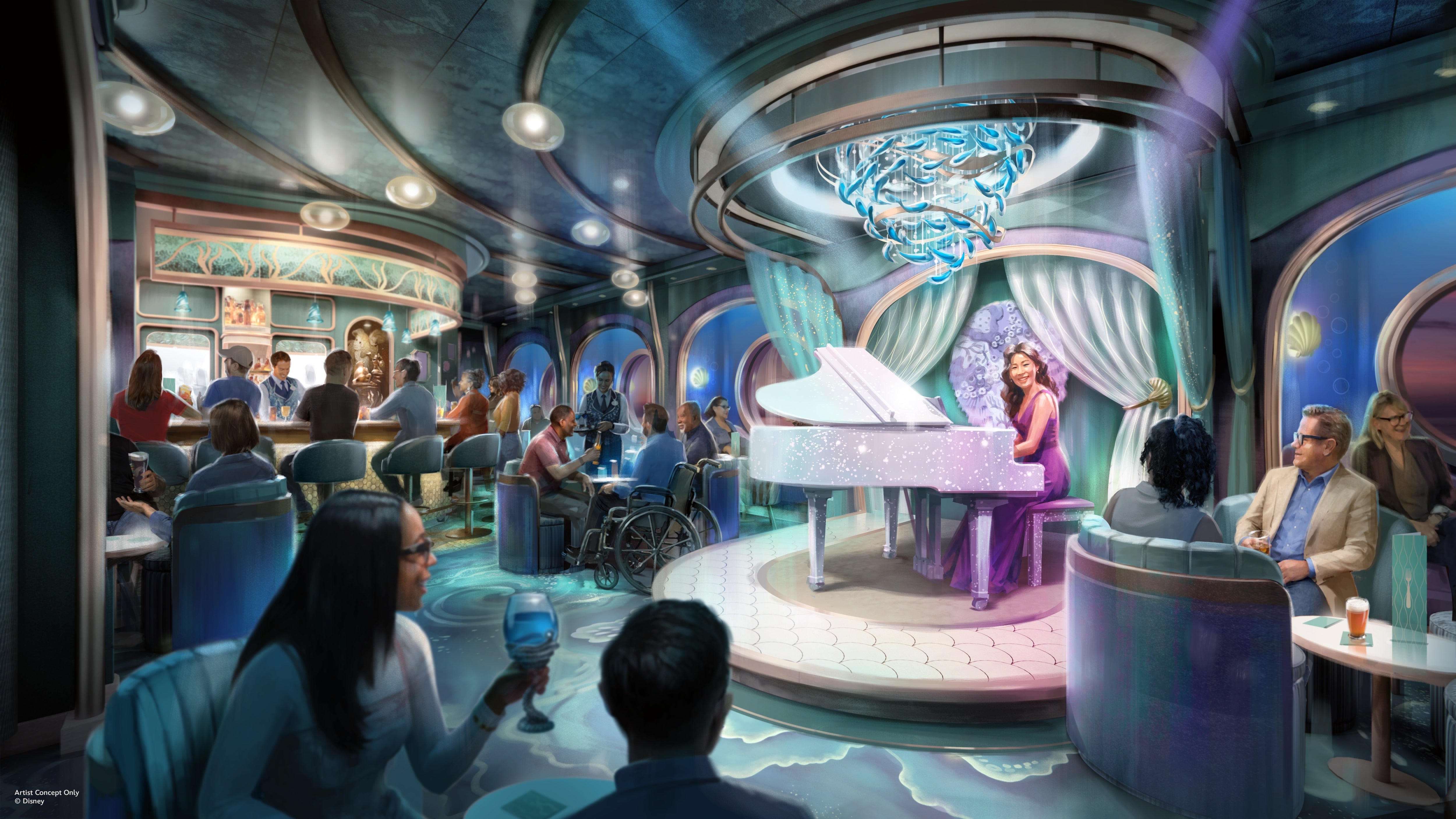 Guests can discover a whole new bar in Little Mermaid-themed Sea Notes aboard Disney Believe
