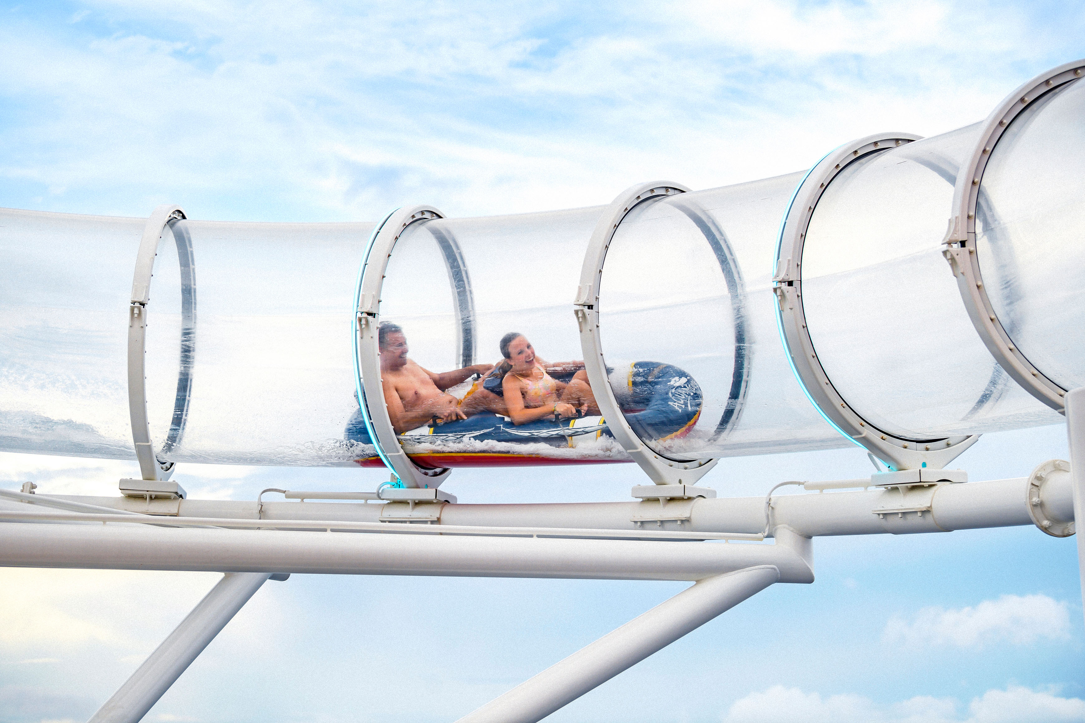 The Aqua Mouse ride transports guests around the top of the ship