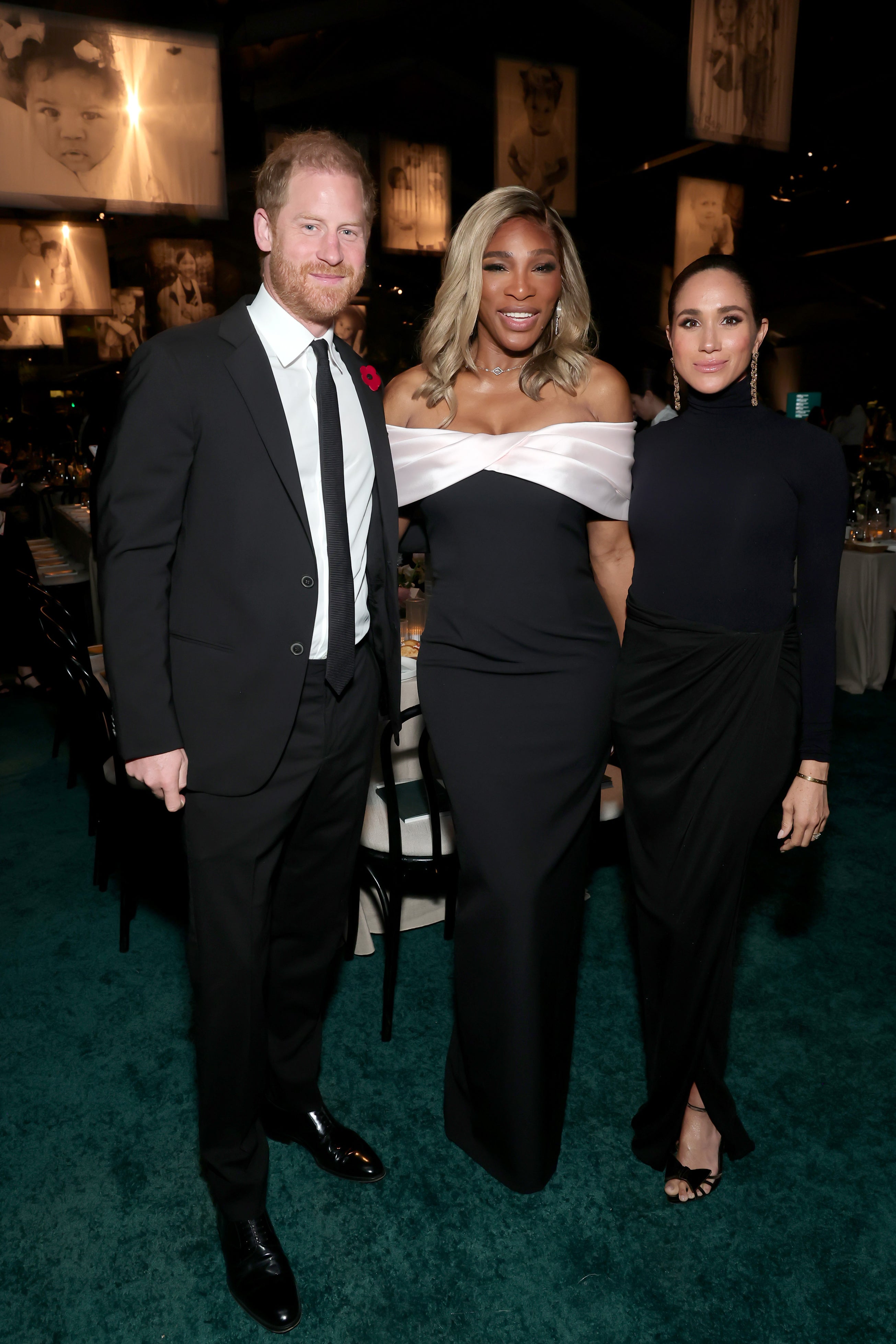 The Duchess of Sussex (right) and Prince Harry (left) are long-time friends of Serena Williams (centre)