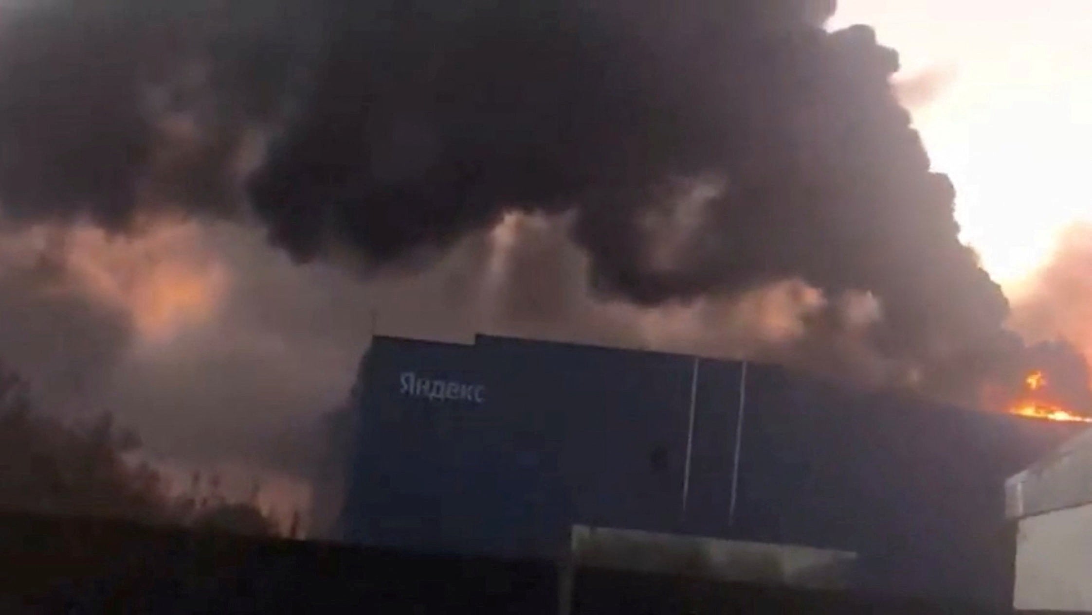 Smoke billows from Yandex's Sasovo hub from a fire following a drone strike