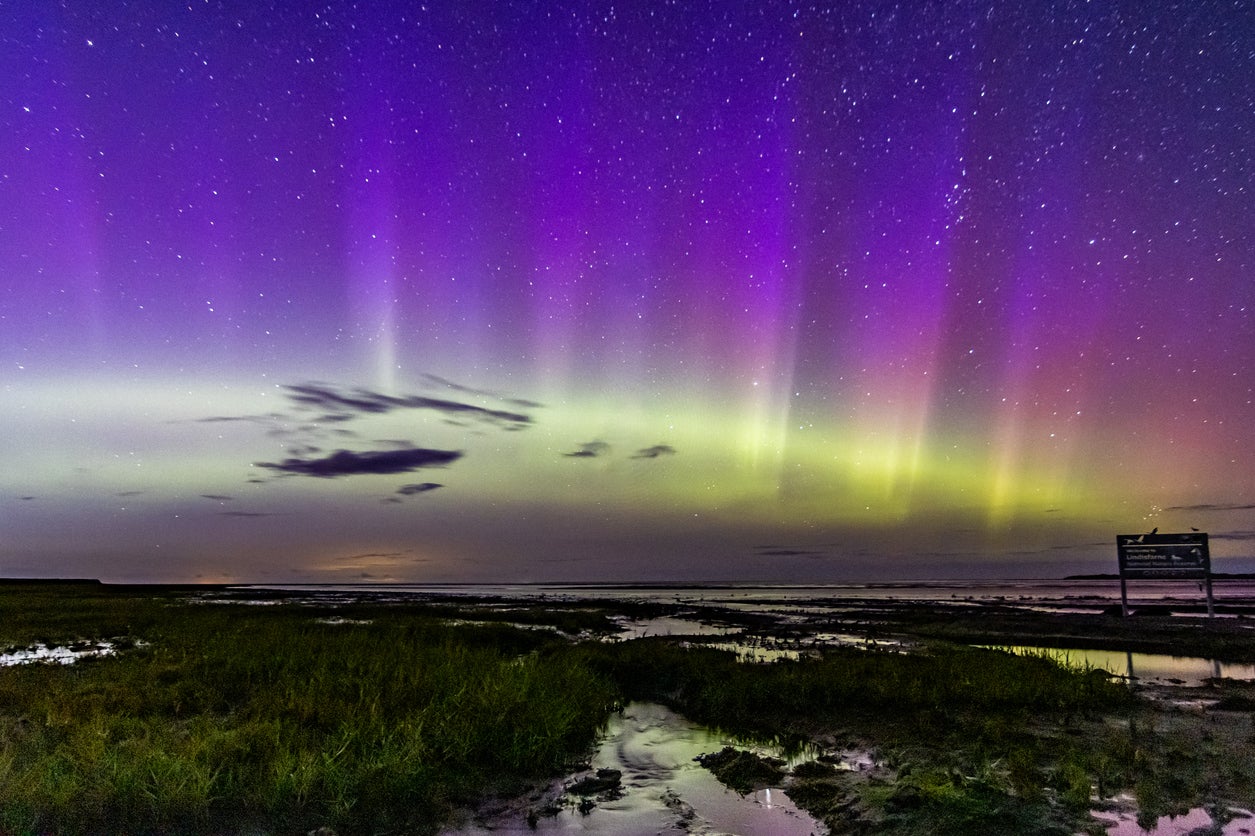 Northern lights from Holy Island Causeway, Northumberland