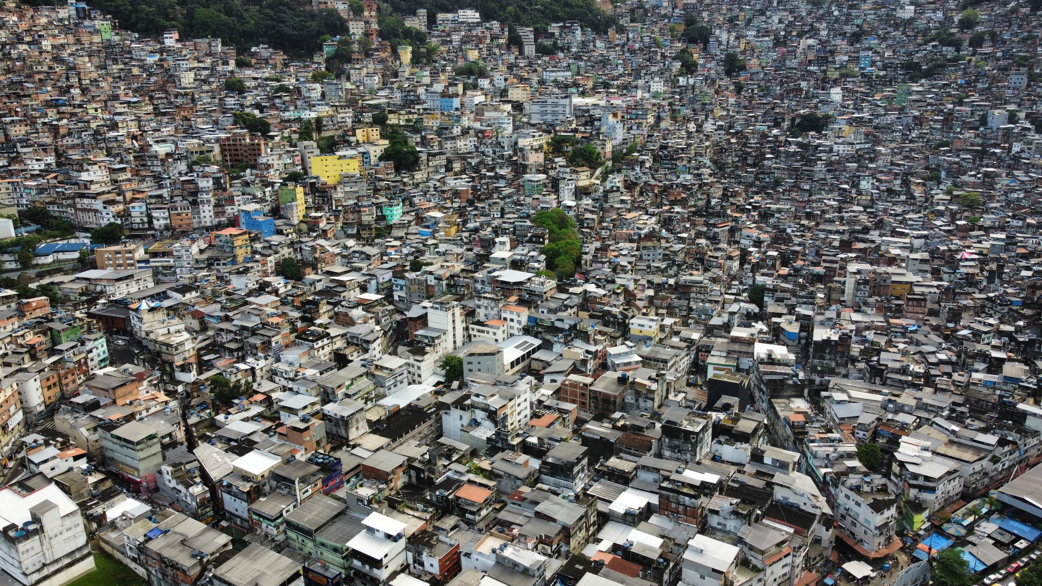 Aerial view shows Rocinha favela in Rio de Janeiro, Brazil,