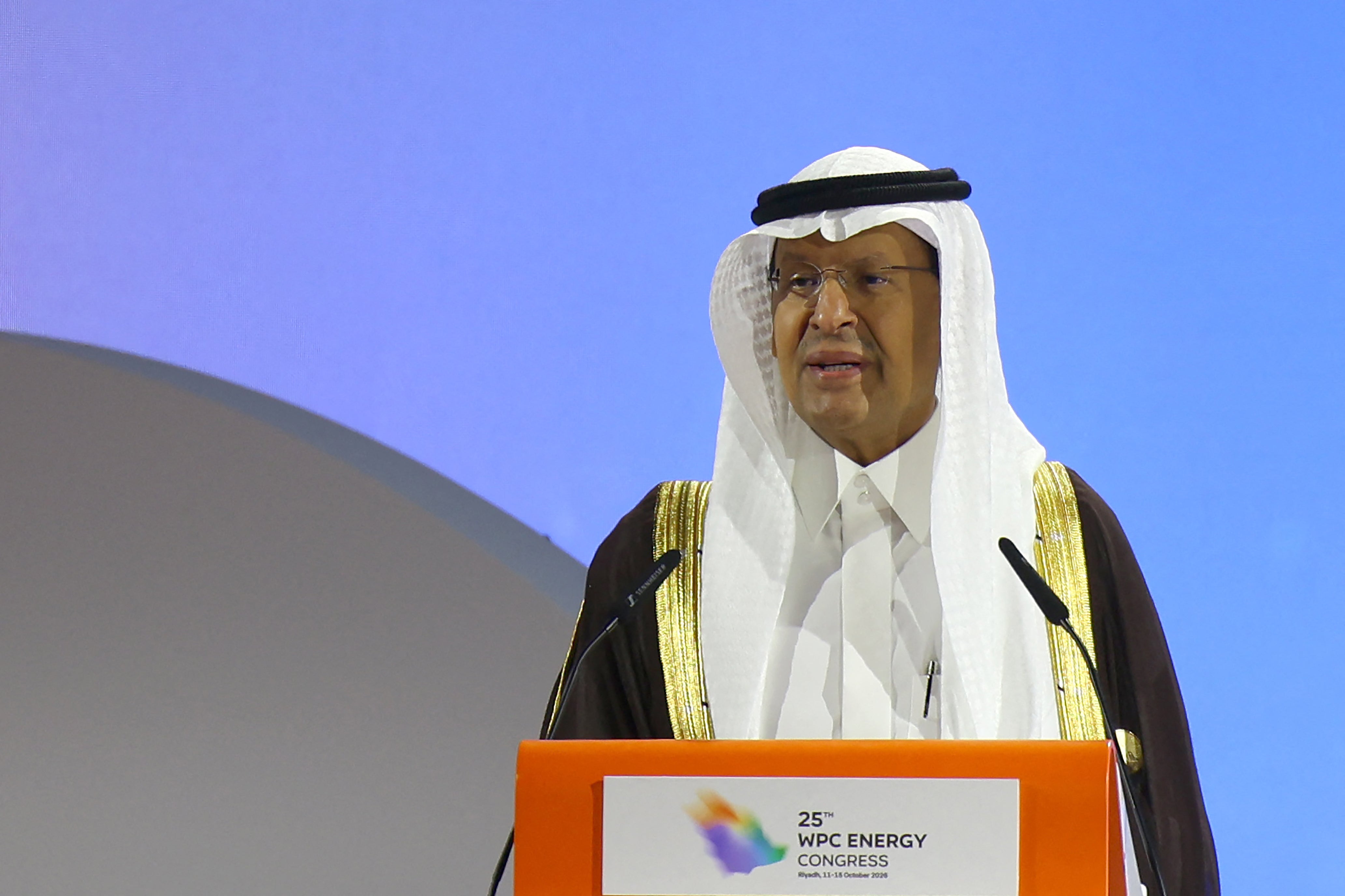 Saudi Minister of Energy Abdulazziz bin Salman al-Saud addresses the 25th WPC Energy Congress (World Petroleum Council) held in Riyadh, on October 12, 2026.