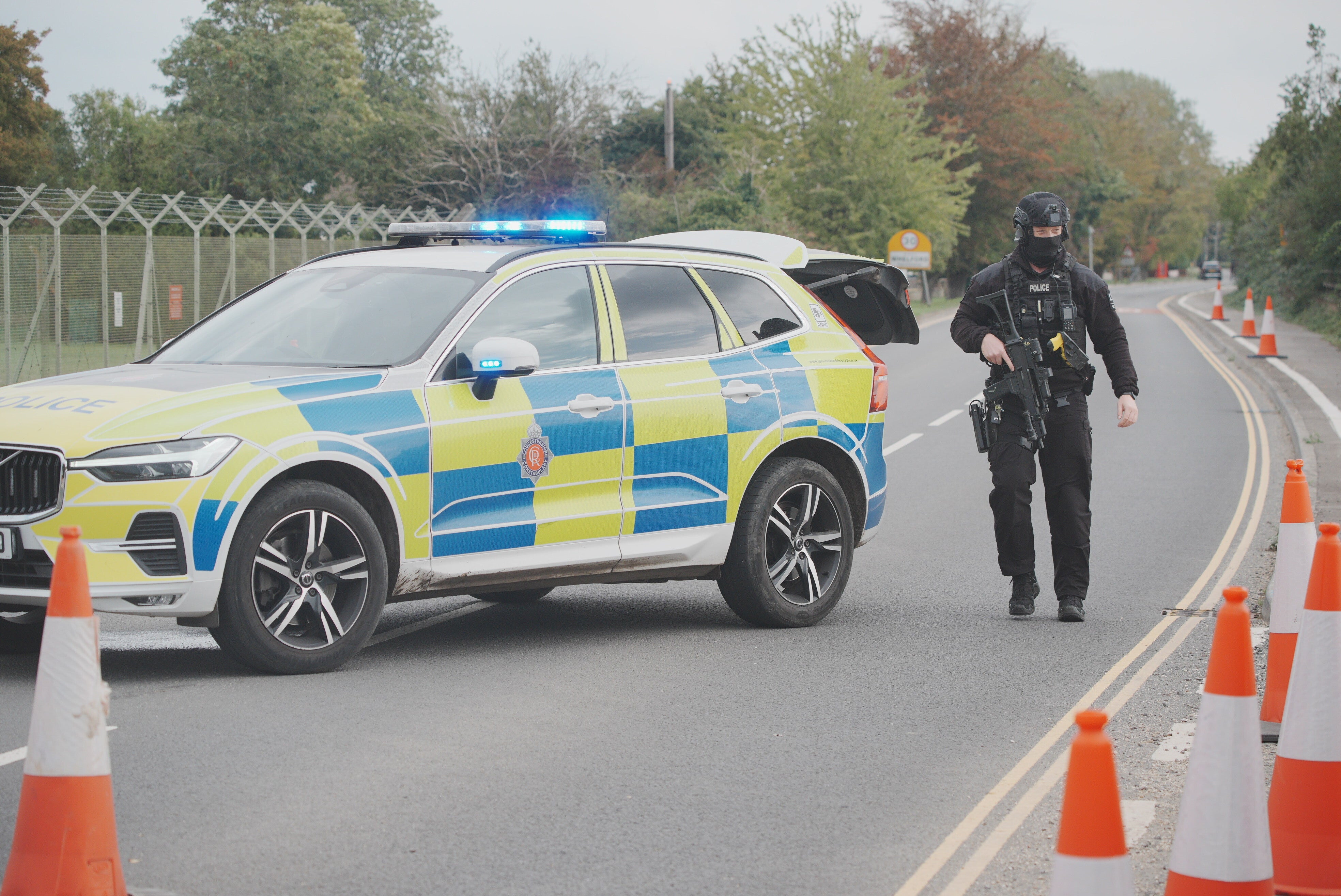 Police at a road block near RAF Fairford