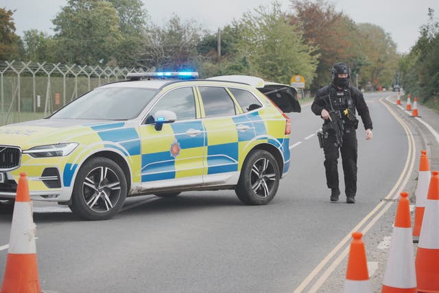 Police at a road block near RAF Fairford