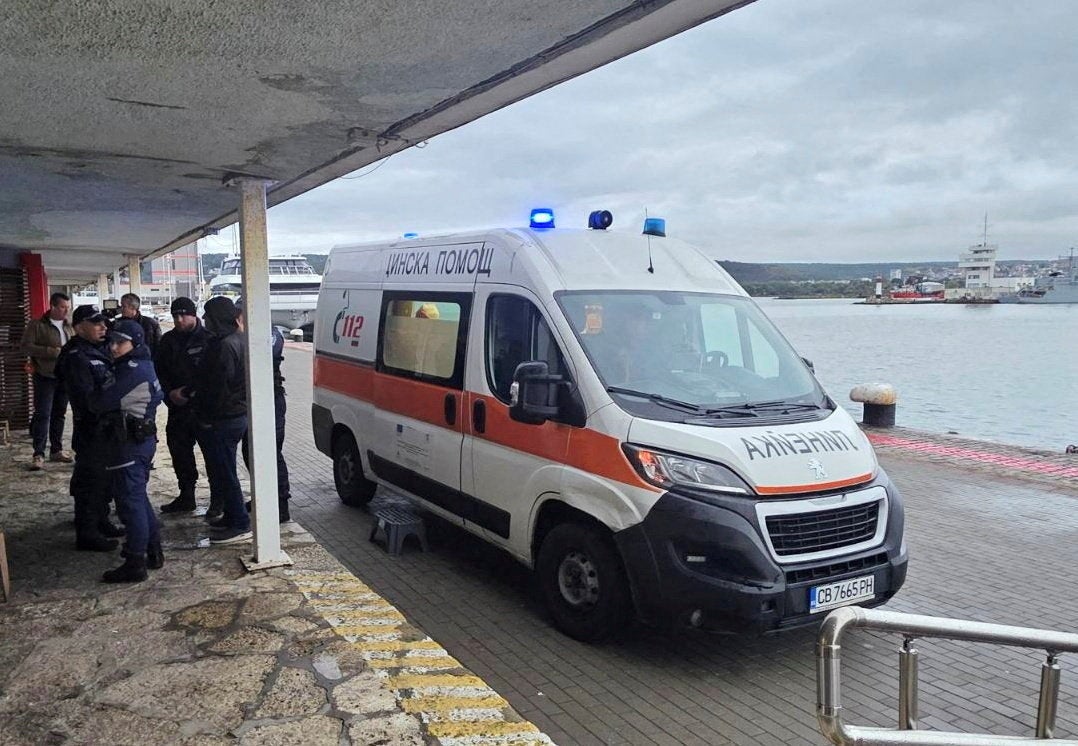 Some rescued crew members were taken away in an ambulance.