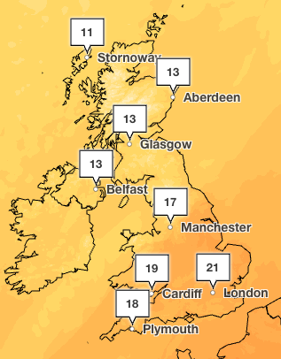 Temperatures set to hit 21C on Thursday in London