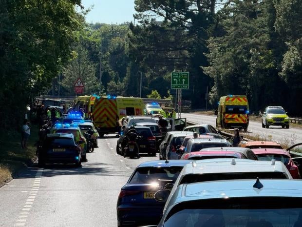 The crash scene on the A338 in Bournemouth, Dorset