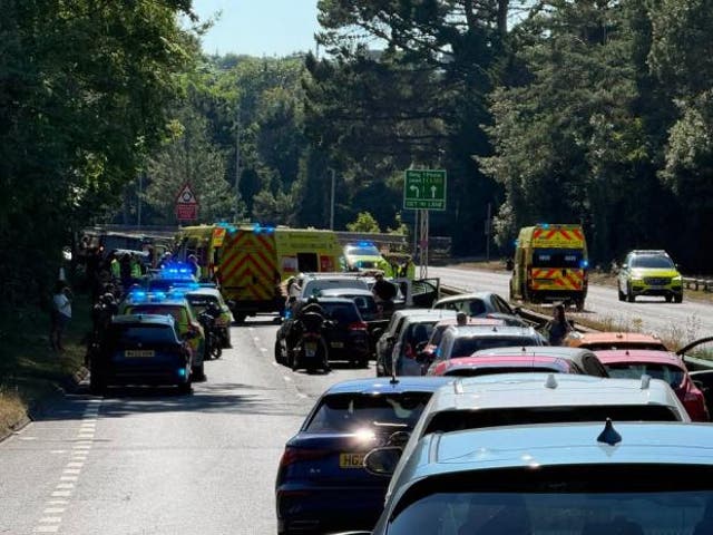The crash scene on the A338 in Bournemouth, Dorset