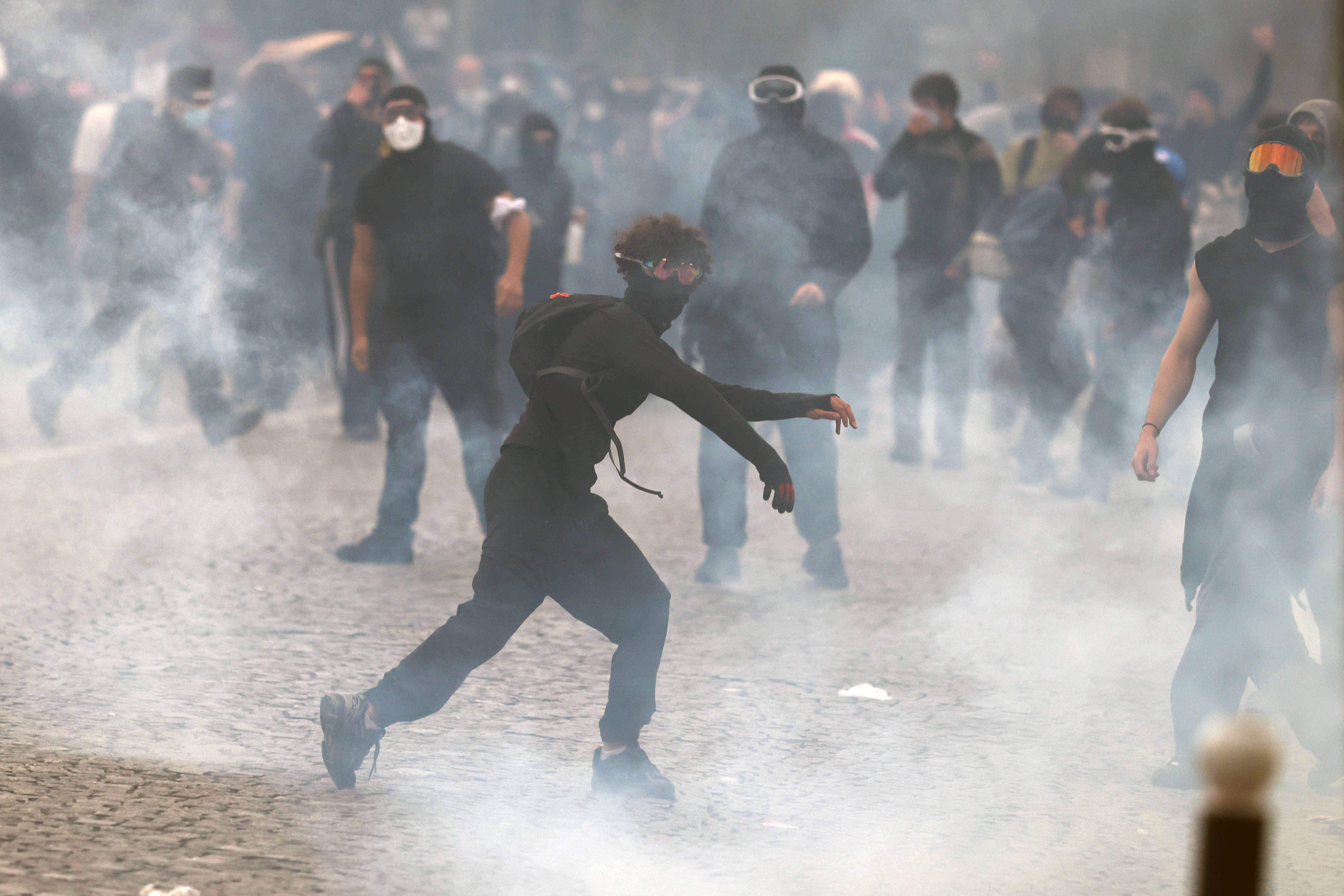 French police clash with school protesters in Paris as Greta Thunberg joins demonstration