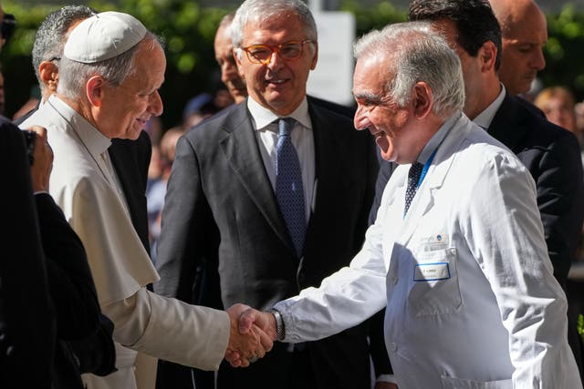 Leo greets Medical Director Andrea Cambieri at the Agostino Gemelli Polyclinic in Rome