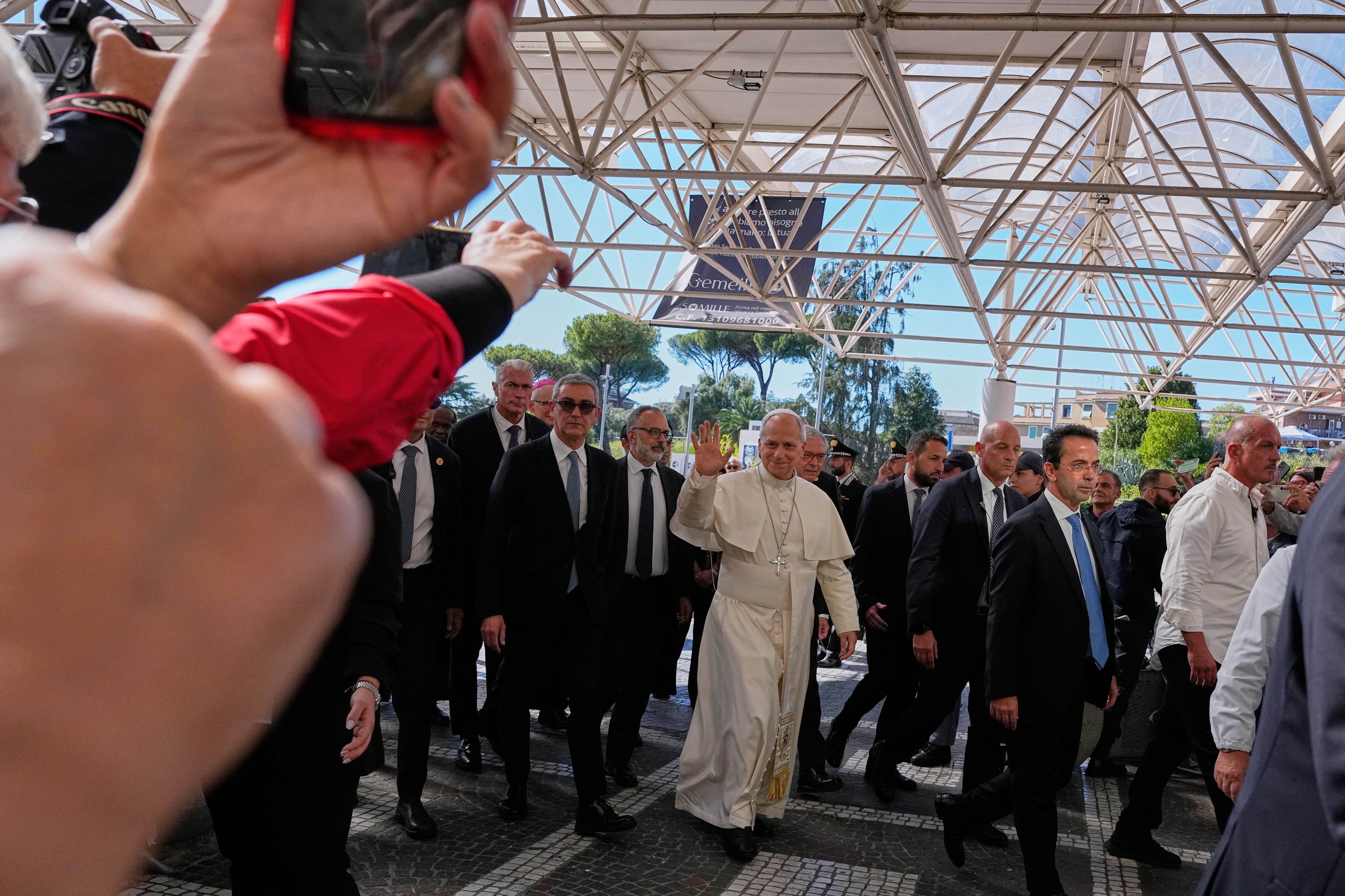 Pope Leo XIV arrives at the Agostino Gemelli Polyclinic in Rome on Tuesday, Oct. 13, 2026