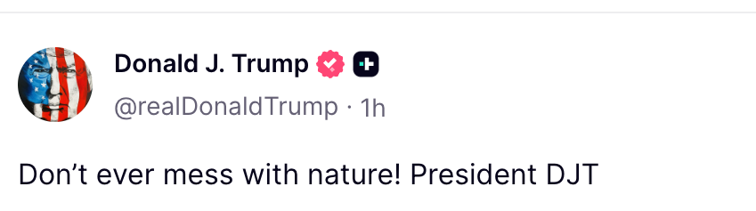 Trump’s Truth Social post (video ommitted)
