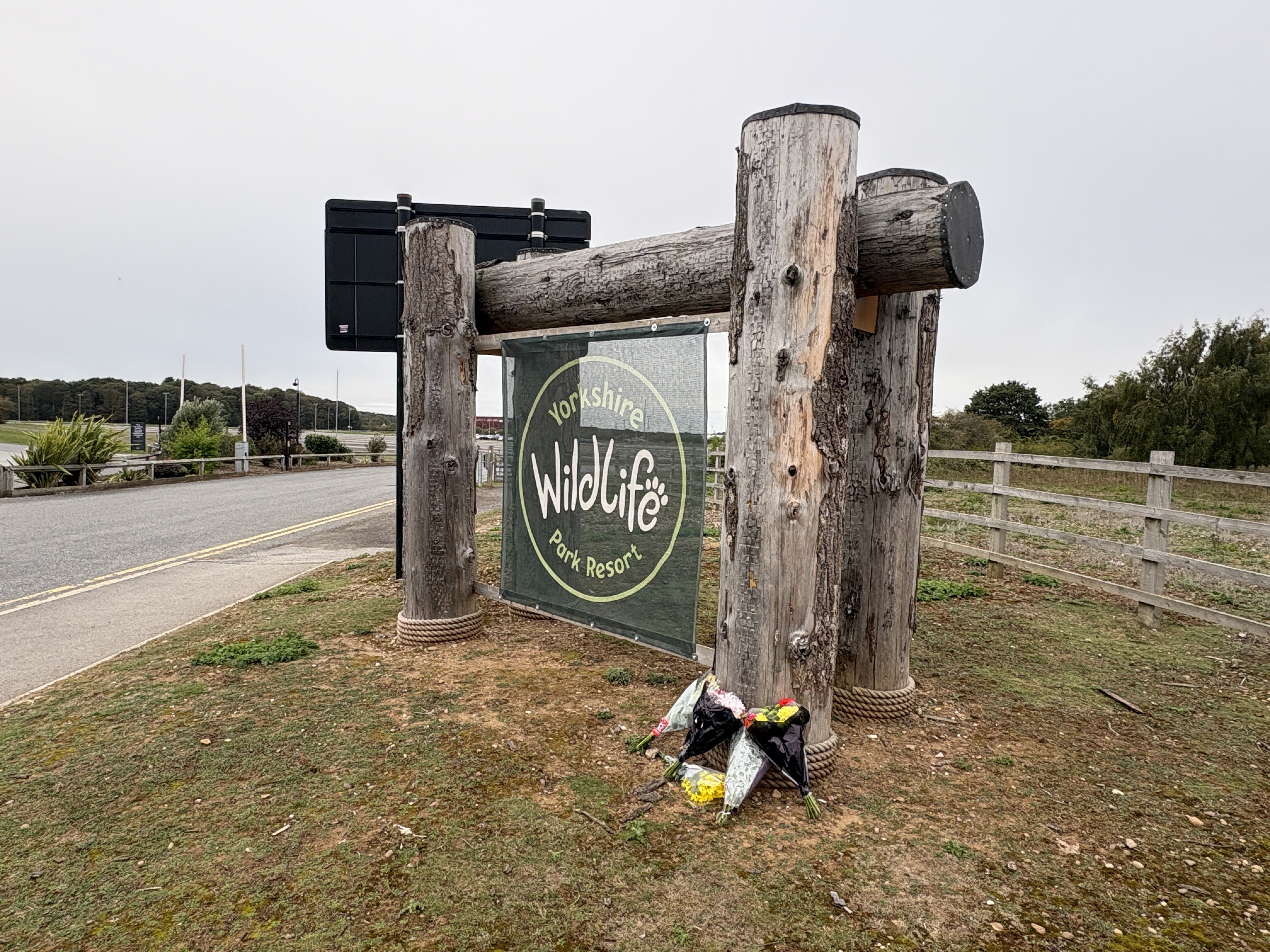 Flowers were left at the entrance of Yorkshire Wildlife Park