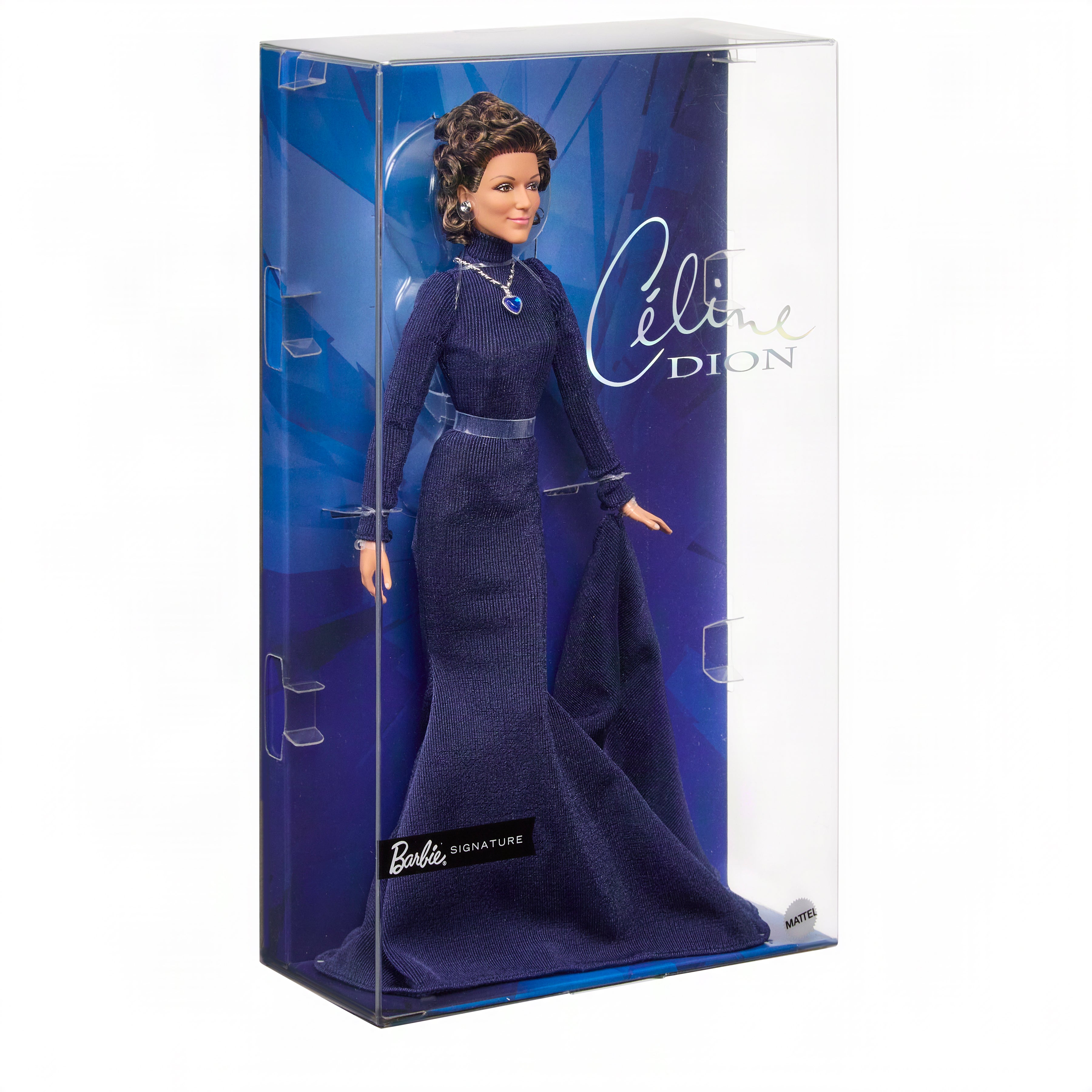 The blue necklace the doll wears is inspired by the necklace known as the 