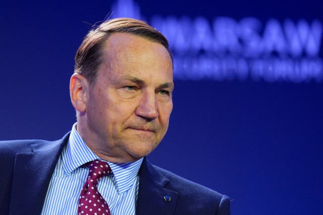 Poland's Foreign Minister Radoslaw Sikorski attends the panel discussion 'The Return of Power Politics: Europe Between War and Rivalry' at the 2026 Warsaw Security Forum in Warsaw, Poland, October 13, 2026.