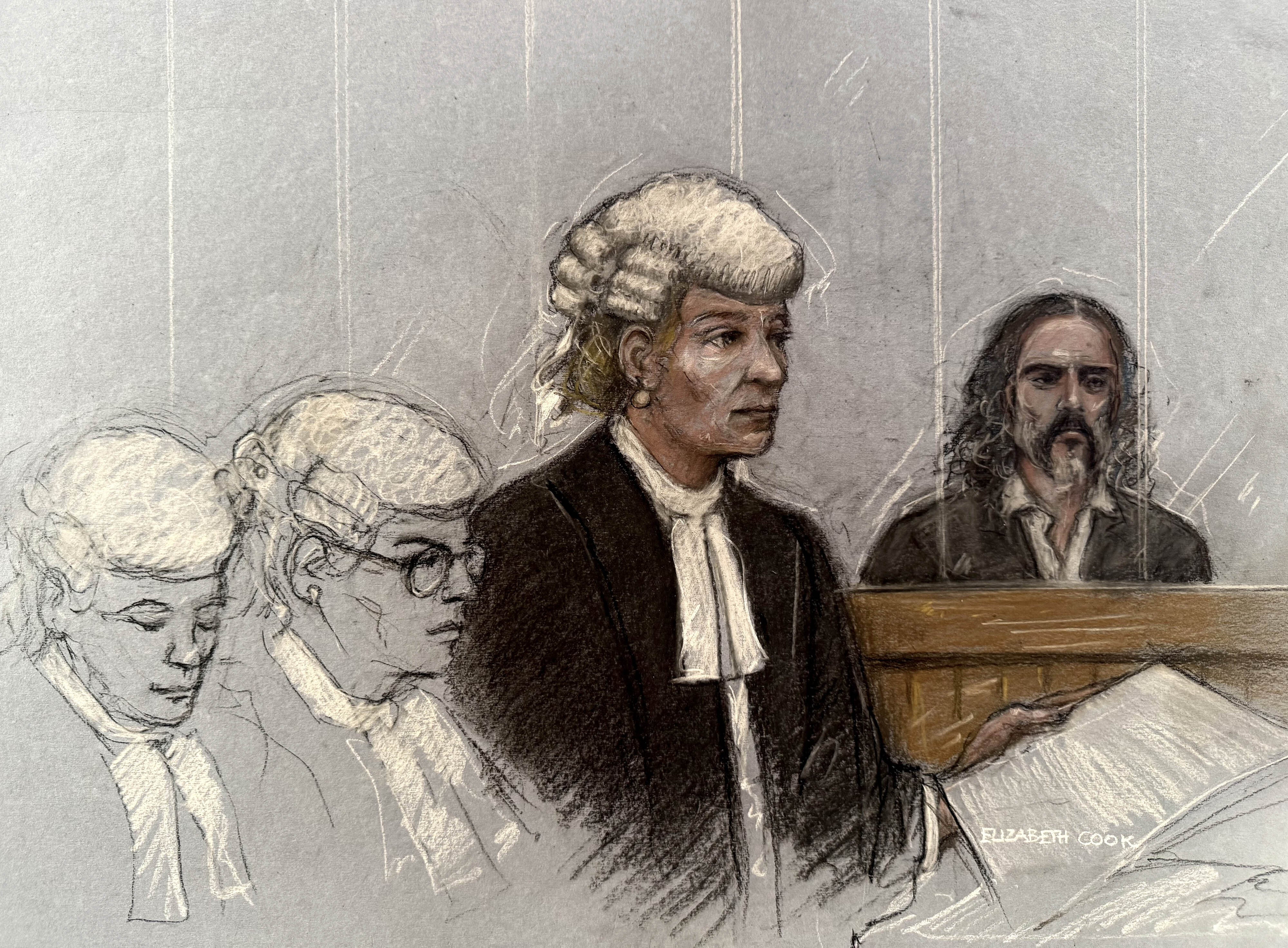 Prosecuting KC Riel Karmy-Jones KC speaking, as Russell Brand appears in the dock during jury selection