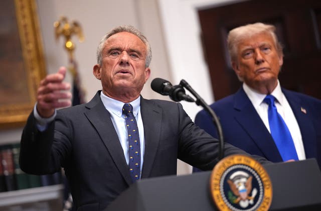 Health and Human Services Secretary Robert F. Kennedy Jr. speaks alongside President Donald Trump during a press conference in the Roosevelt Room of the White House on May 12, 2025, in Washington, DC
